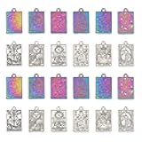 24Pcs 12Styles Tarot Card Charms Rectangel Rack Plating Alloy Pendants for DIY Bracelet Earrings Necklace Personalized Jewelry Making, Mixed Color
