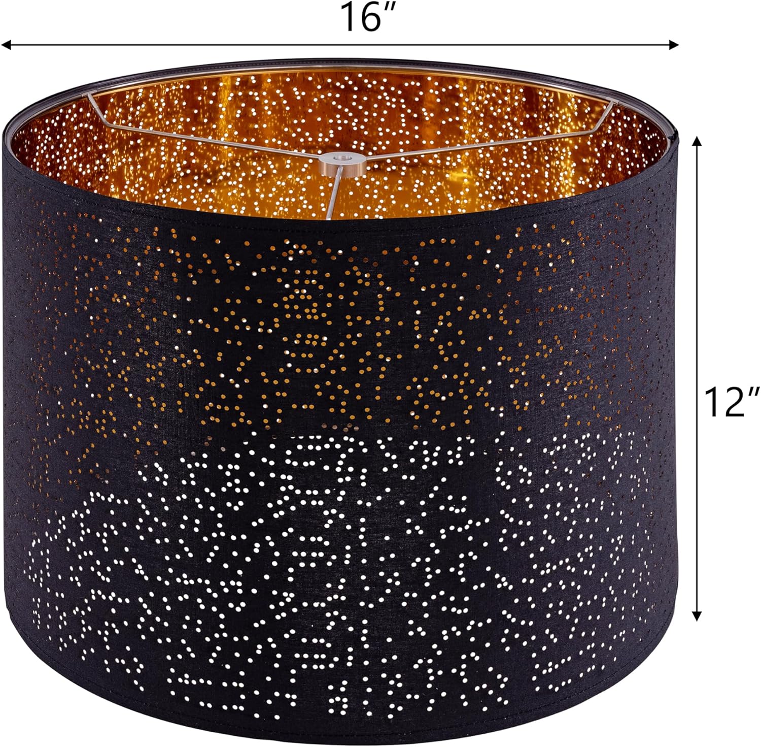 Wellmet Blackgold Drum Lampshades, Easy Assembly Required Replacement Lamp Shades, Fabric Lampshades for Table Lamps Floor Lamps, Metal Spider Fitter, 16"x16"x12"