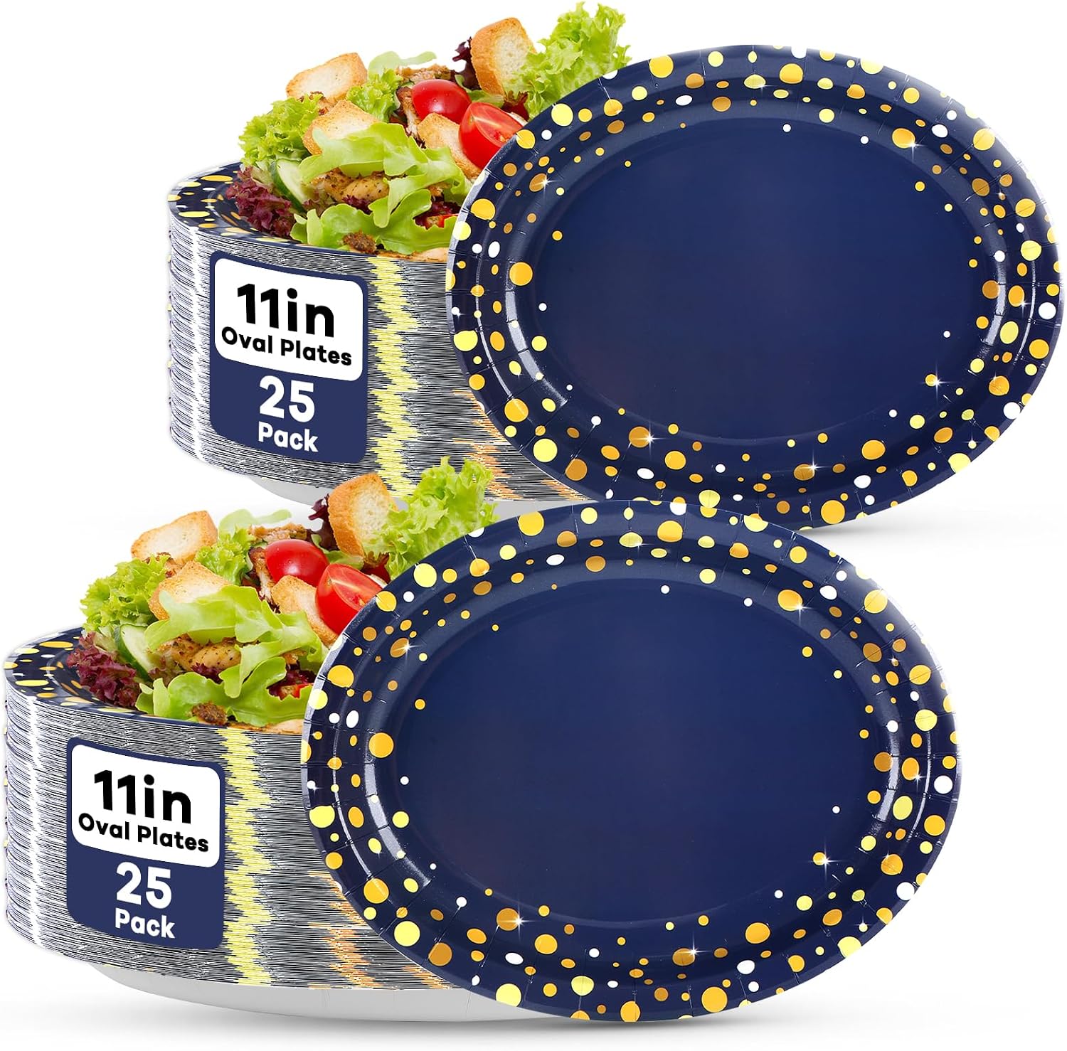 50pcs Black and Red Party Supplies Large Red Dot on Black Paper Plates Oval Dinner Plates Disposable Party Tableware for Birthday Decorations Graduation Baby Showers Wedding Holiday Anniversary