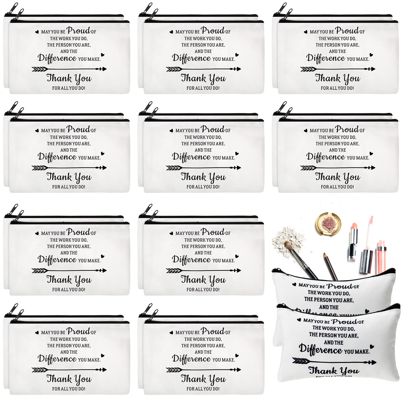 Hillban 20 Pieces Thank You Gift for Women, May You Be Proud of the Work You Do Makeup Bags Appreciation Gift for Coworker Employee Teacher Nurse Volunteer, Inspirational Cosmetic Bag with Zipper