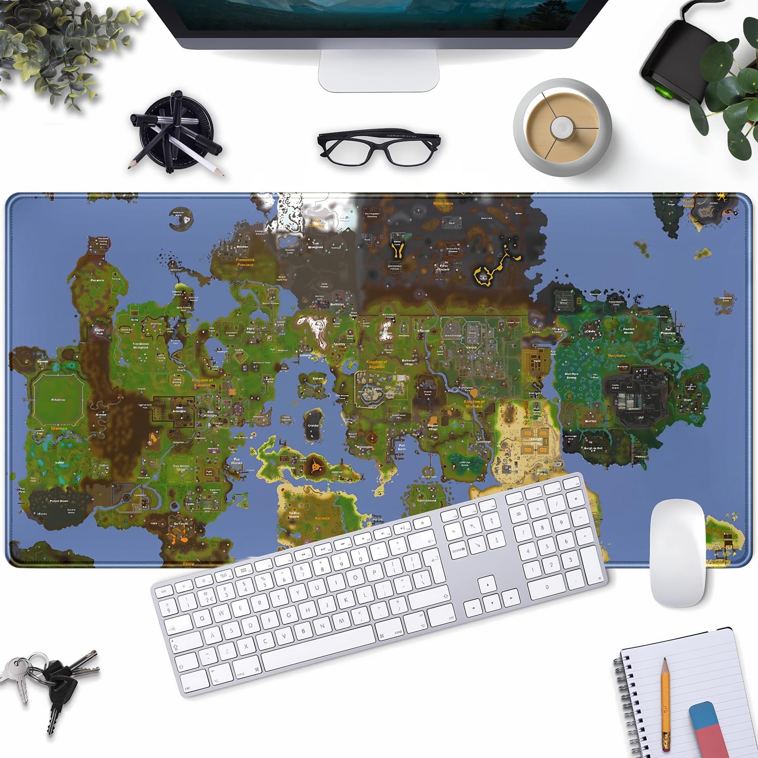 Old School Desk Mat World Map Mouse Keyboard Pad, Gaming Desk Pad Mat XXL Big Mouse Pad Tabletop Game Gift, Laptop Computer Keyboard Pad with Stitched Funny Extra Large Mouse Pad 31.5x15.7 in