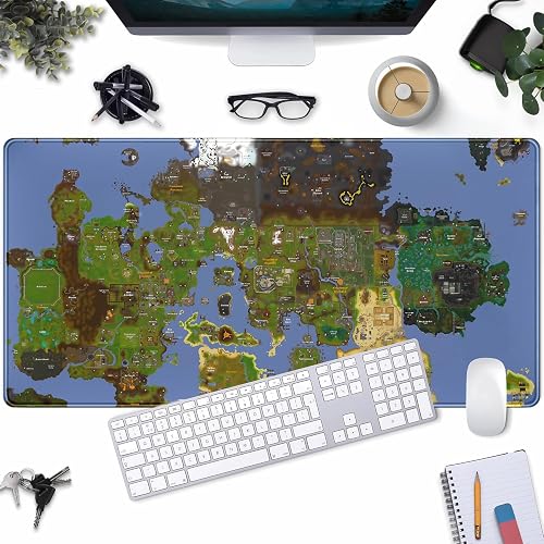 Old School Desk Mat World Map Mouse Keyboard Pad, Gaming Desk Pad Mat XXL Big Mouse Pad Tabletop Game Gift, Laptop Computer Keyboard Pad with Stitched Funny Extra Large Mouse Pad 31.5x15.7 in - Blue Map