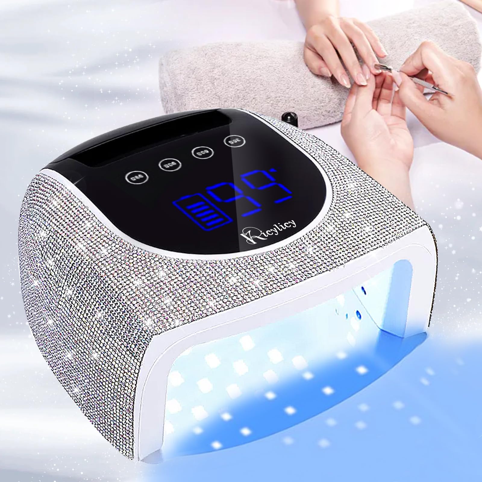 UV LED Nail Lamp,96W Rechargeable Cordless Nail Lamp Gel Polish UV Nail Lamp,Diamond Professional Curing Lamp with 4 Timer Setting,Handle,Big Display Auto Sensor for Salon & Home