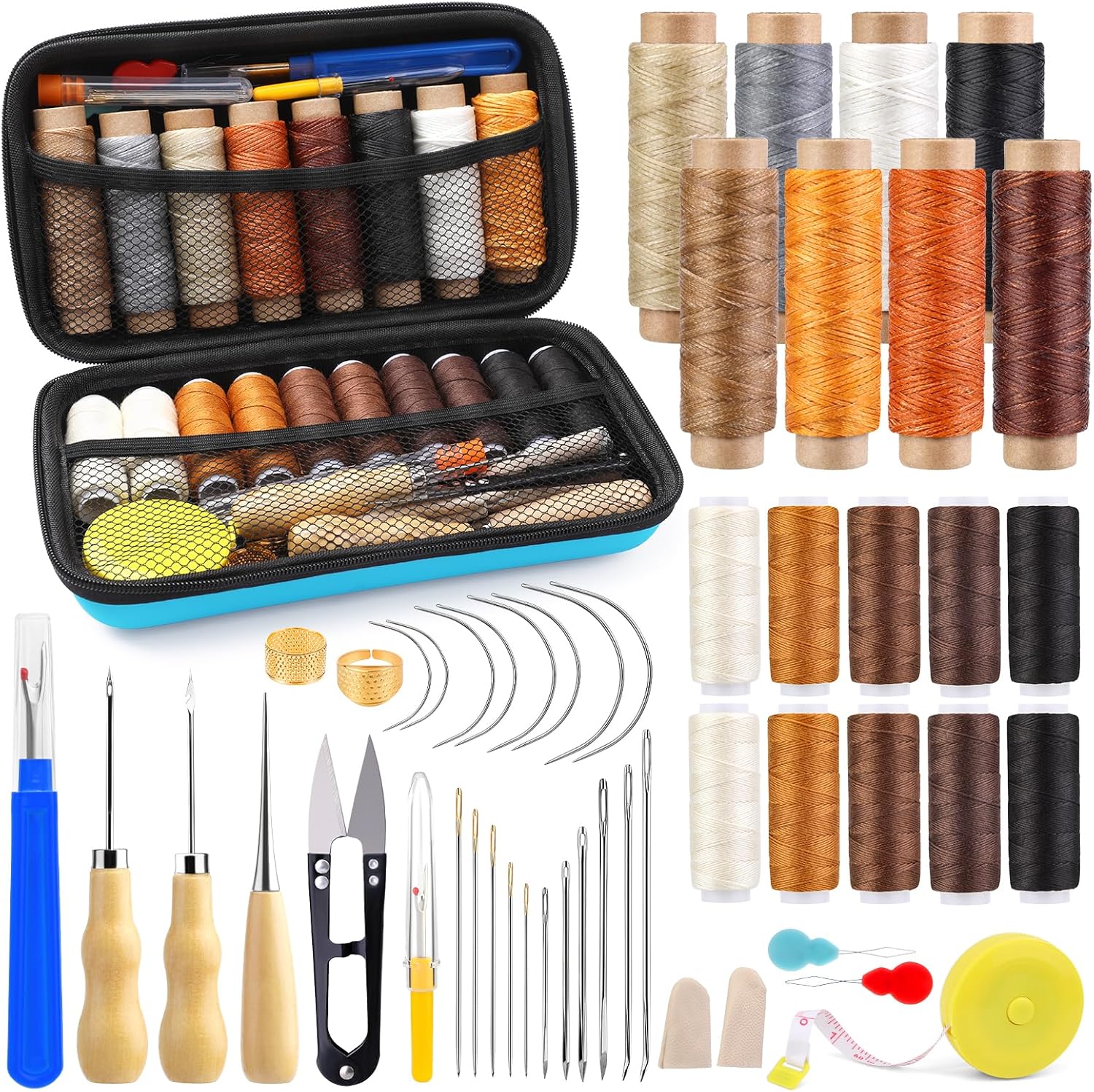 Morfen Upholstery Repair Kit, Leather Sewing Upholstery Repair Kit with Large-Eye Stitching Needles, Upholstery Thread, Sewing Awls, Leather Stitching Kit for Carpet Canvas DIY Sewing Repair