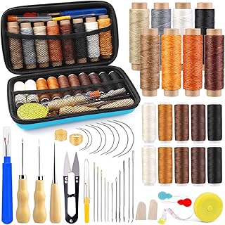 Morfen Upholstery Repair Kit, 71 Pcs Leather Sewing Kit, Leather Stitching Kit with Upholstery Thread, 3 Sewing Awl, Hand Sewing Stitching Needles, for Carseat Sofa Craft DIY
