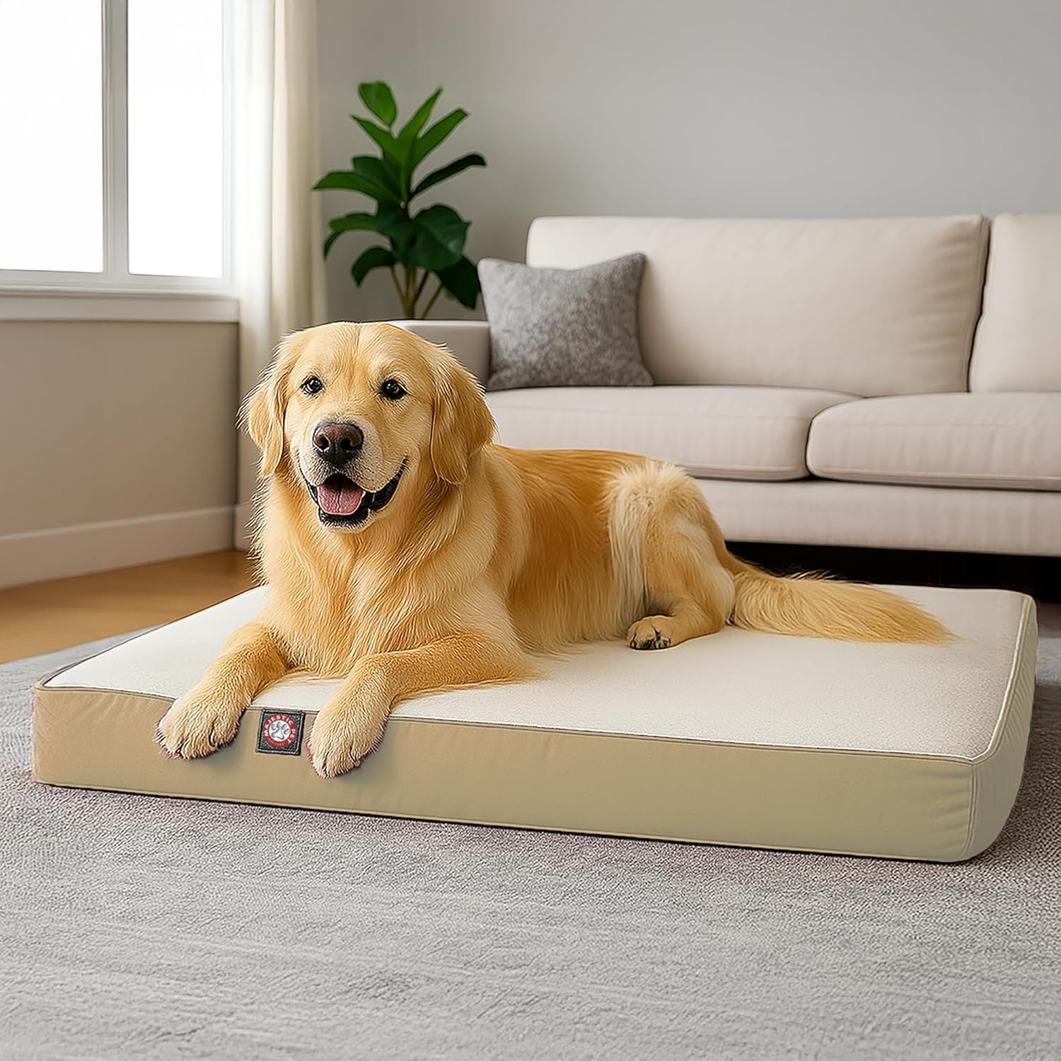 Majestic Pet 48x34x3 Inch Khaki Orthopedic Memory Foam Rectangle Dog Bed – Large Size Crate Dog Bed for Dogs with Joint Pain, Arthritis – Durable Pet Mattress with Egg Crate Foam, Washable Cover