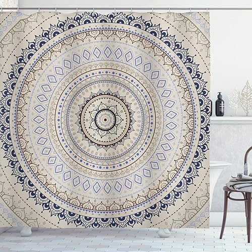 Miniatura 50 de Ambesonne Cortina de ducha amarilla, inspirada en pícnic, temática de los años 50, 60 y 70, estampado de lunares retro, juego de decoración de baño