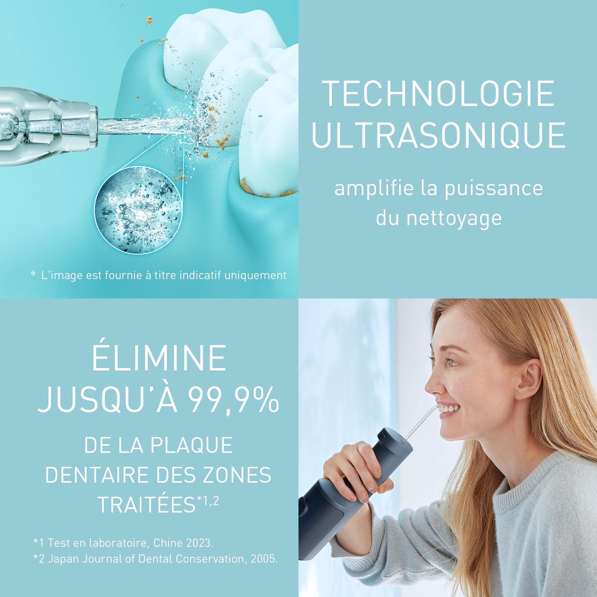 Panasonic Serie 600 Hydropulseur Dentaire Ultrasonique EW-DJ66-A303, Jet dentaire, Irrigateur Oral, 200ml, IPX7, 2 Embouts Standard, 5 Réglages de Pression, Accessoire de Voyage, Bleu Marine