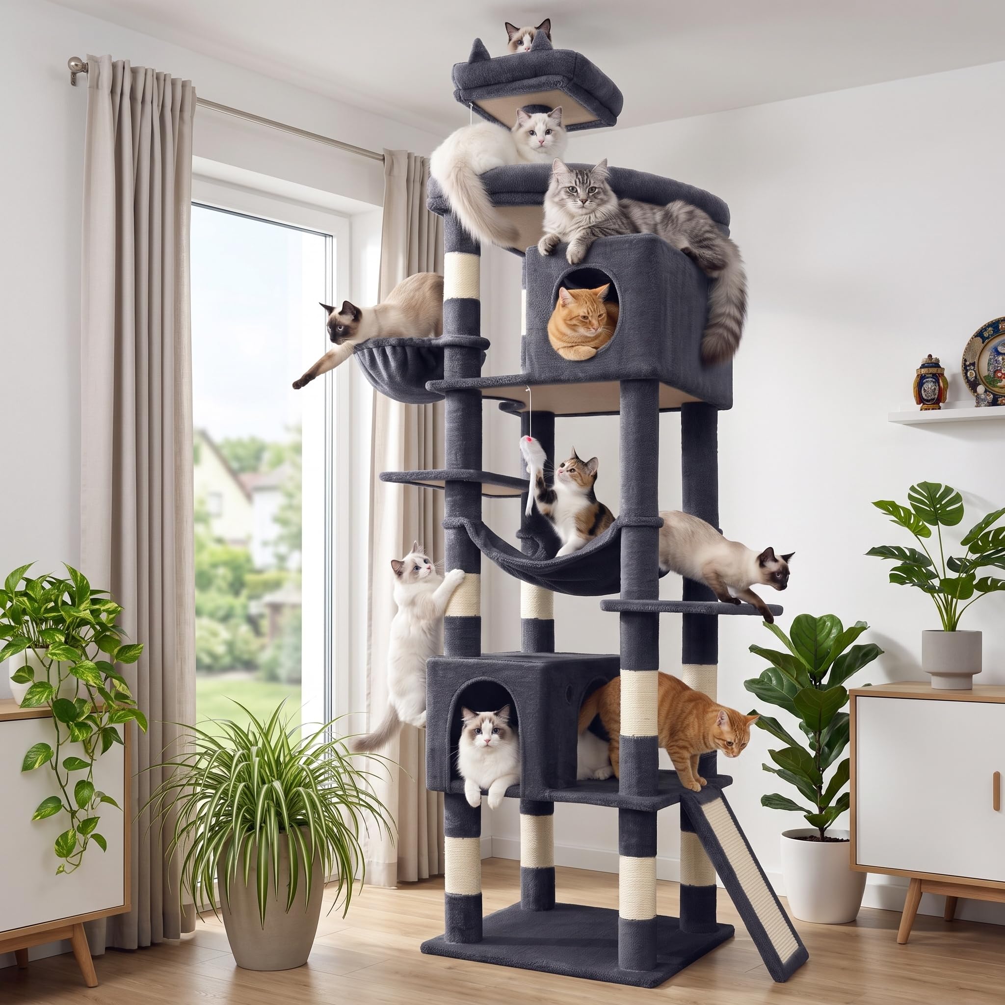 LIKISAK Cat Tree, 213cm Tall Cat Tower for Indoor Cats, Large Cats