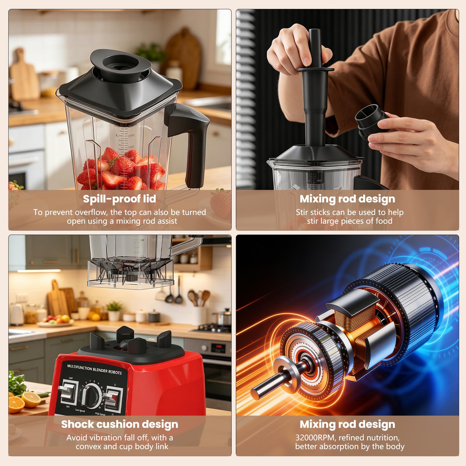 Batidora Profesional 8 en 1, 2000W 3L Potente Batidora con 15 velocidades variables, Función Pulsaciones, limpieza automática, Batidora Eléctrica para Batir Hielo, Batidos y Frappés