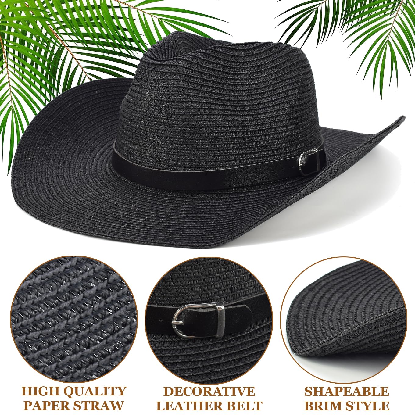 Condition photo showing New/Like New for einskey straw cowboy cowgirl hat for men women, adjustable sombrero sun hat with shapeable wide brim & detachable chin strap