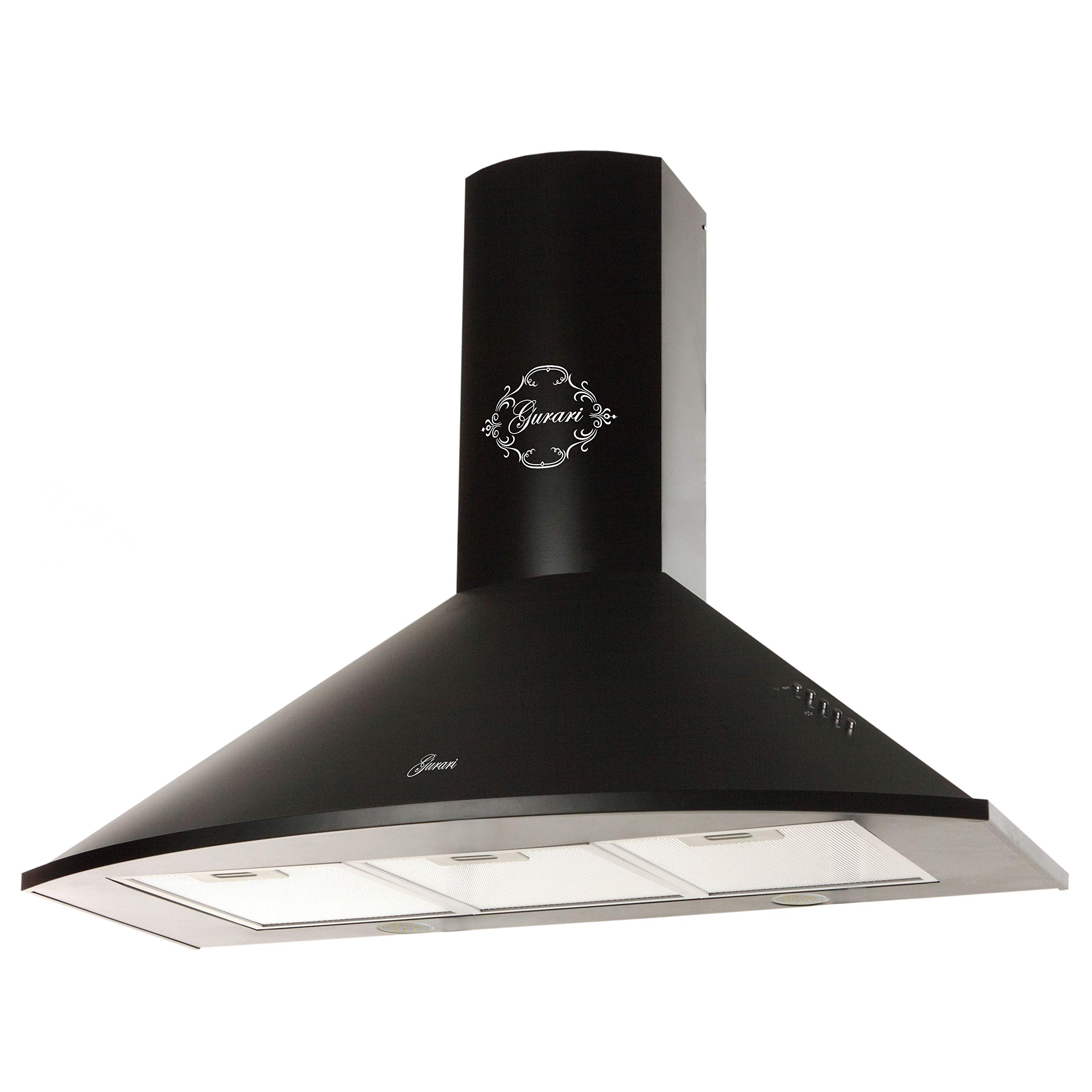 Gurari 046 Hotte aspirante murale 90 cm •1000m³/h•Hotte murale Luxe fabricant Gurari • 3 vitesses •1000m³/h •LED •Hotte Noir •Métal noir• 90 cm• Recirculation possible