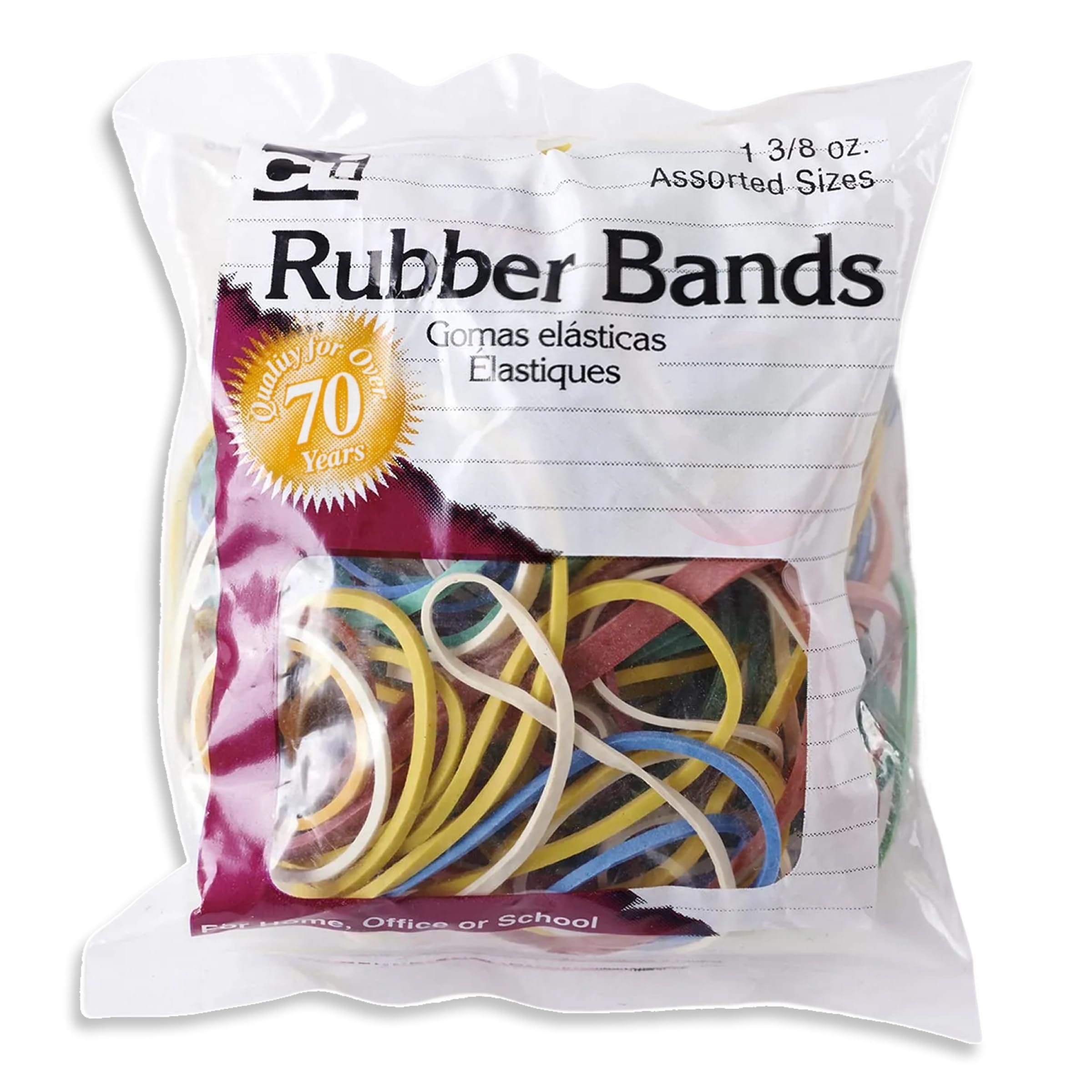 Charles Leonard Rubber Bands, 1 3/8 Ounce Bags, Assorted Sizes/Colors (56385)