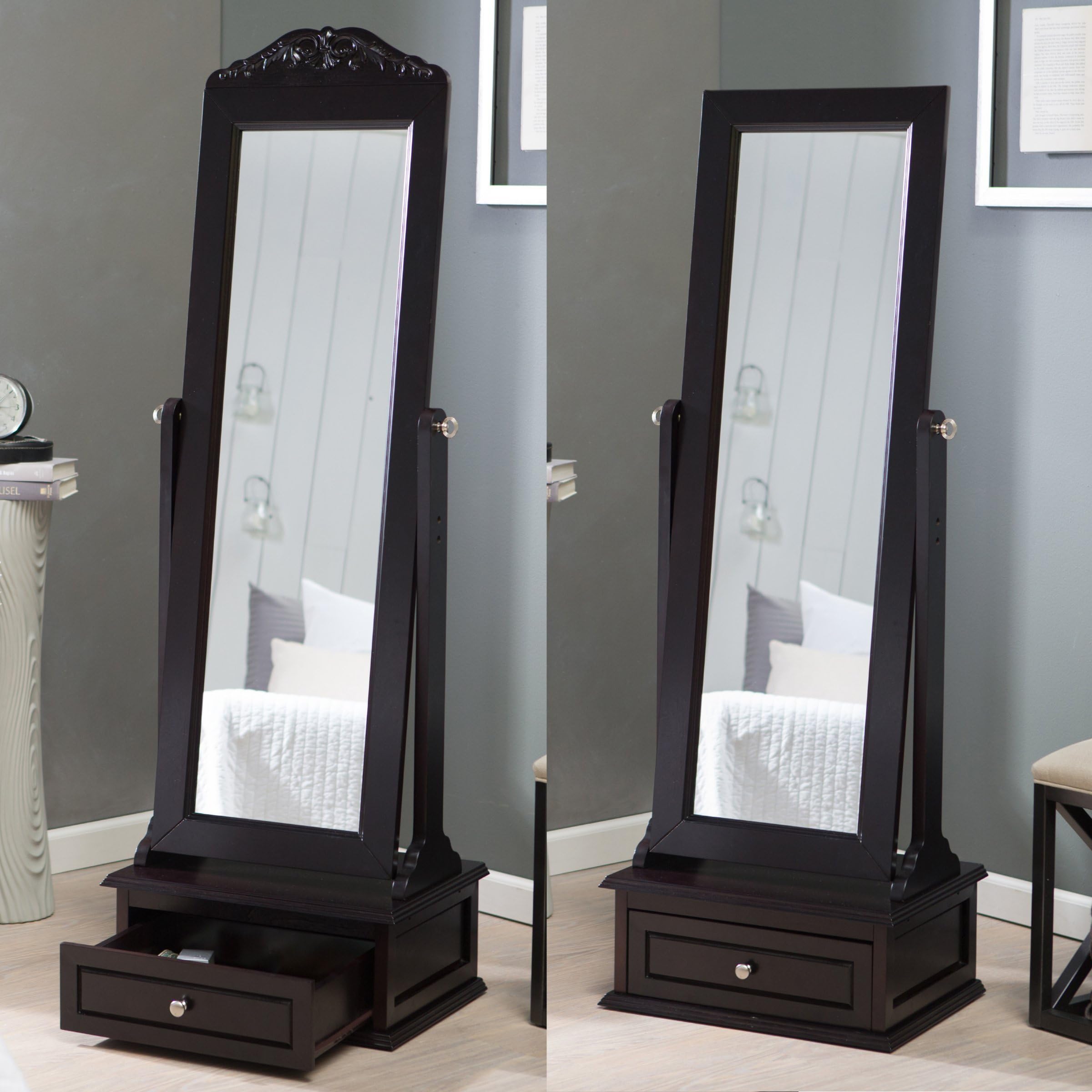 Premium Cheval Floor Mirror - Full Length Standing Dressing Grooming Tilting Bedroom Home Furniture Storage Drawer Organizer with Removable Decorative Top