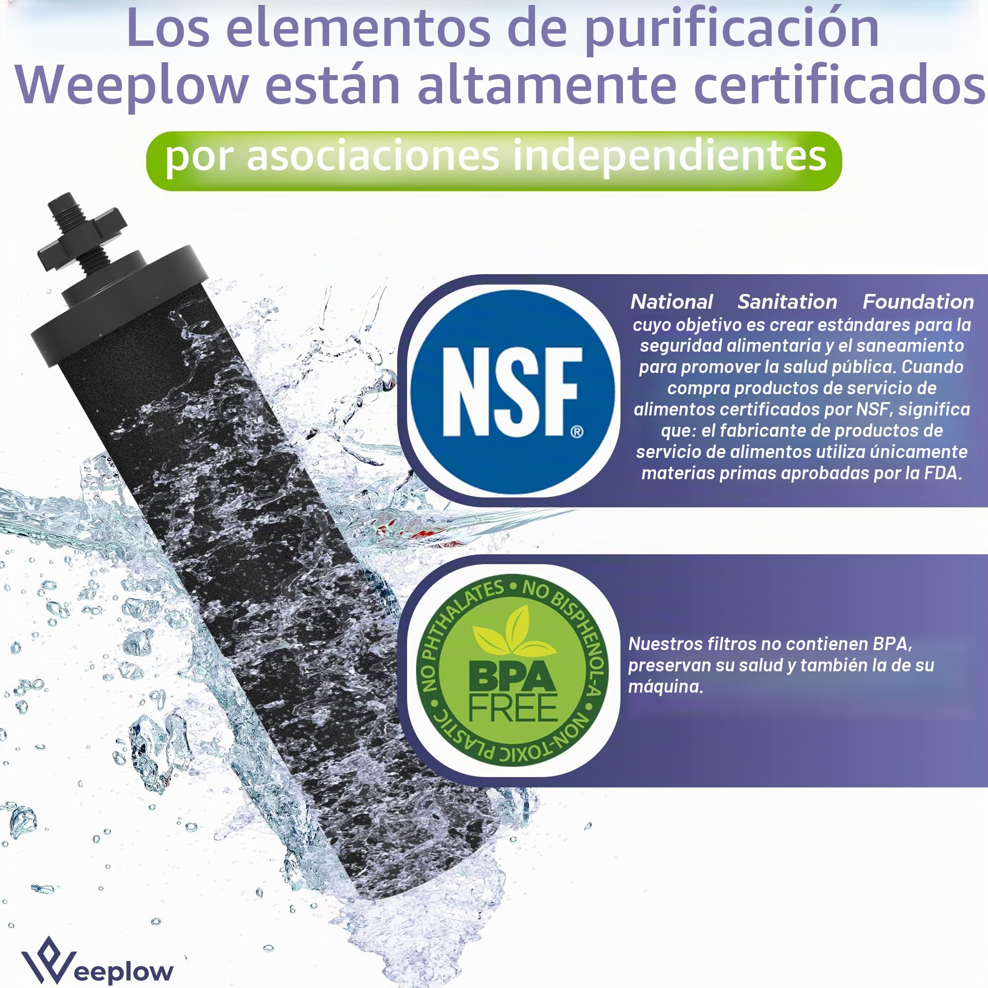 Weeplow® - 2 filtros Berkey para sistemas de filtro de agua por Gravity Berkey, Elemento Purificación Compatible con series Travel, Big, Royal, Crown, Light