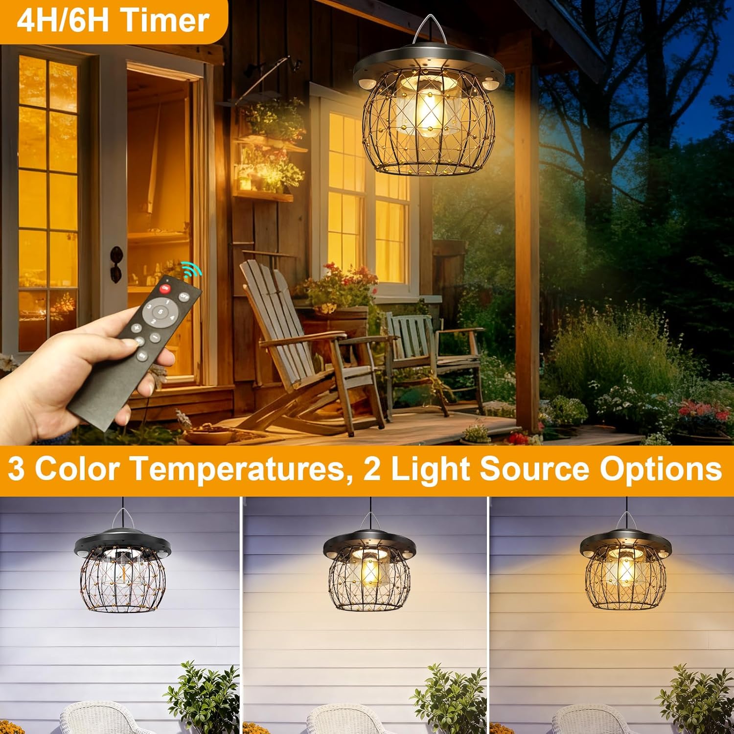 Solar Gazebo Lights Outdoor Indoor, 3000LM Solar Shed Light Daytime Available with 3 Color Temps/ Dual Motion Sensor/5 Modes/Remote Control, Waterproof Pendant Lights with for Porch Shed Garage Barn
