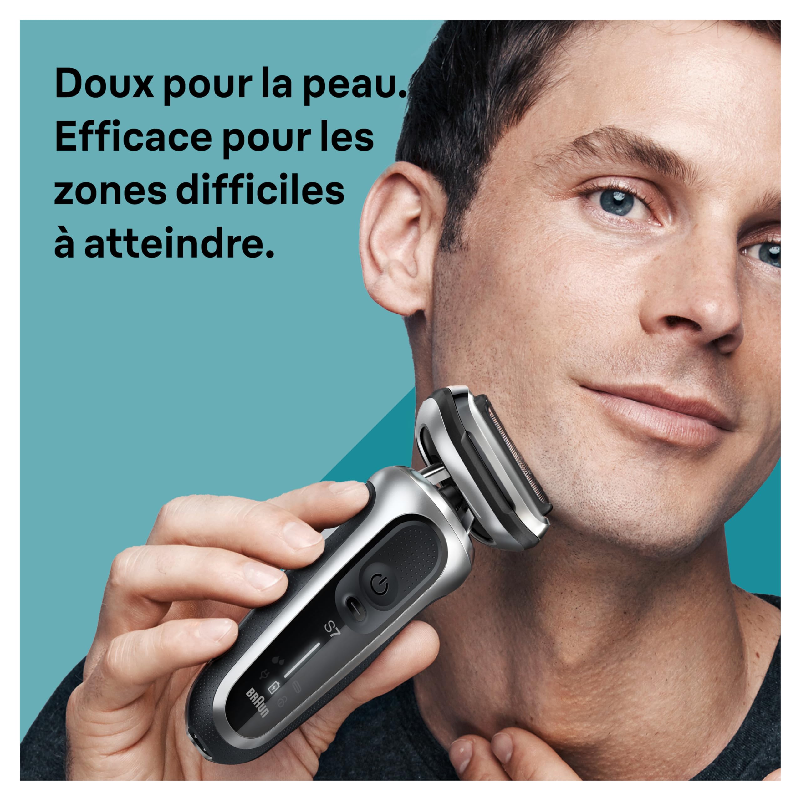 Braun Rasoir Electrique Homme Series 7 70-S7200cc Argent, A Grille, Sans Fil, Étanche, Rechargeable, Coffret De Rasage Avec Station De Nettoyage, Tondeuse Même Pour Les Barbes Dures