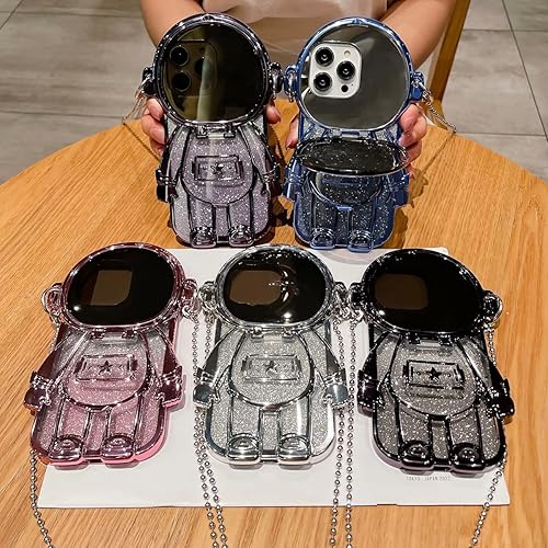 Miniatura 7 de QoKcoahn Funda de teléfono con soporte oculto de astronauta para iPhone 14 Pro Max, bonita protección de lente de astronauta 3D, función atril,