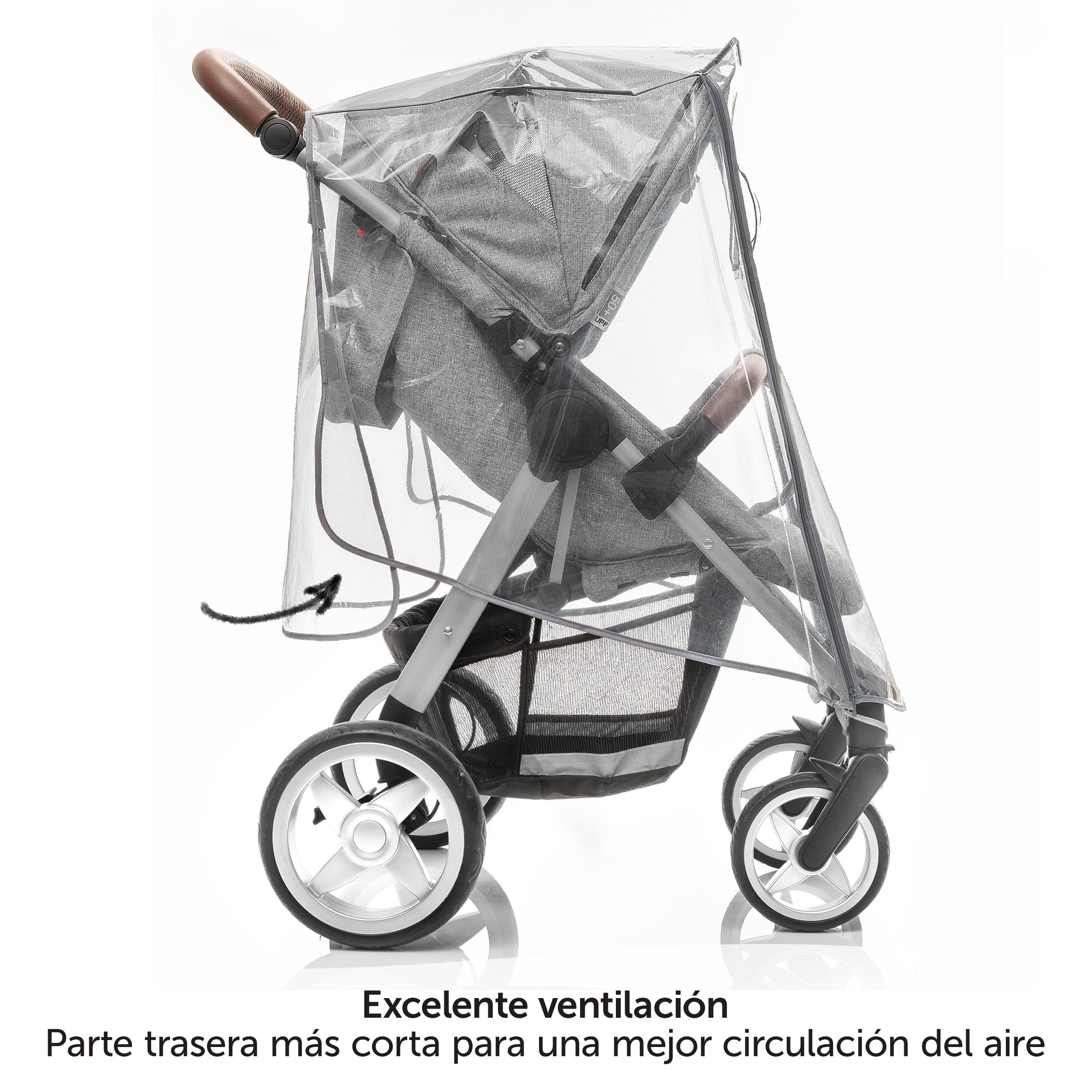 Zamboo Plastico Lluvia Silla Paseo Universal – Burbuja Impermeable para Carrito con Cremallera Frontal Ventana de Contacto y Ventilación - Seguro - Libre de PVC y Contaminantes - Transparente