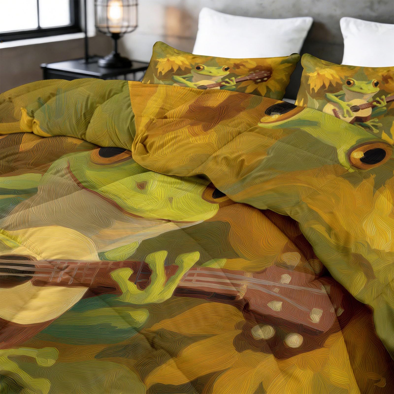 Grüner Frosch Blumen Bettdecke 200 x 200 cm 4 Jahreszeiten Steppdecke, Ölgemälde Waschbare Ganzjahresdecke Kinder Bettwaren Set Kinderzimmer Sonnentraum Bettdecke Ohne Bezug