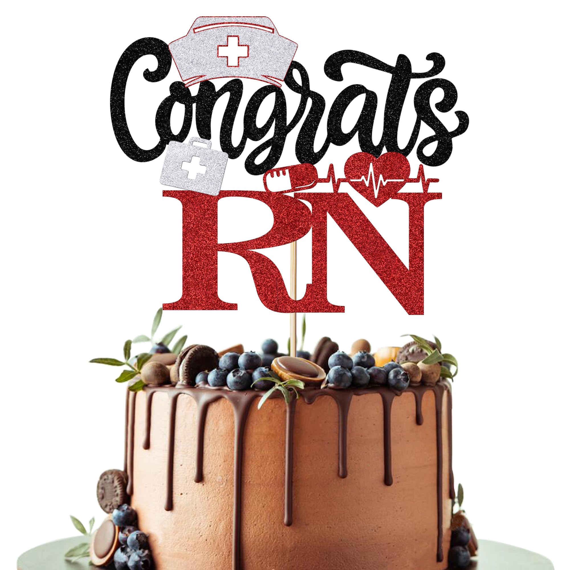 Leetaivie Congrats RN Cake Topper, Nurse Graduation Decorations, Medical Rn Theme Nurse Graduation Birthday Party Decorations, Congrats Nurse/RN 2026 Medical Nursing School Graduation Party(Black Red)