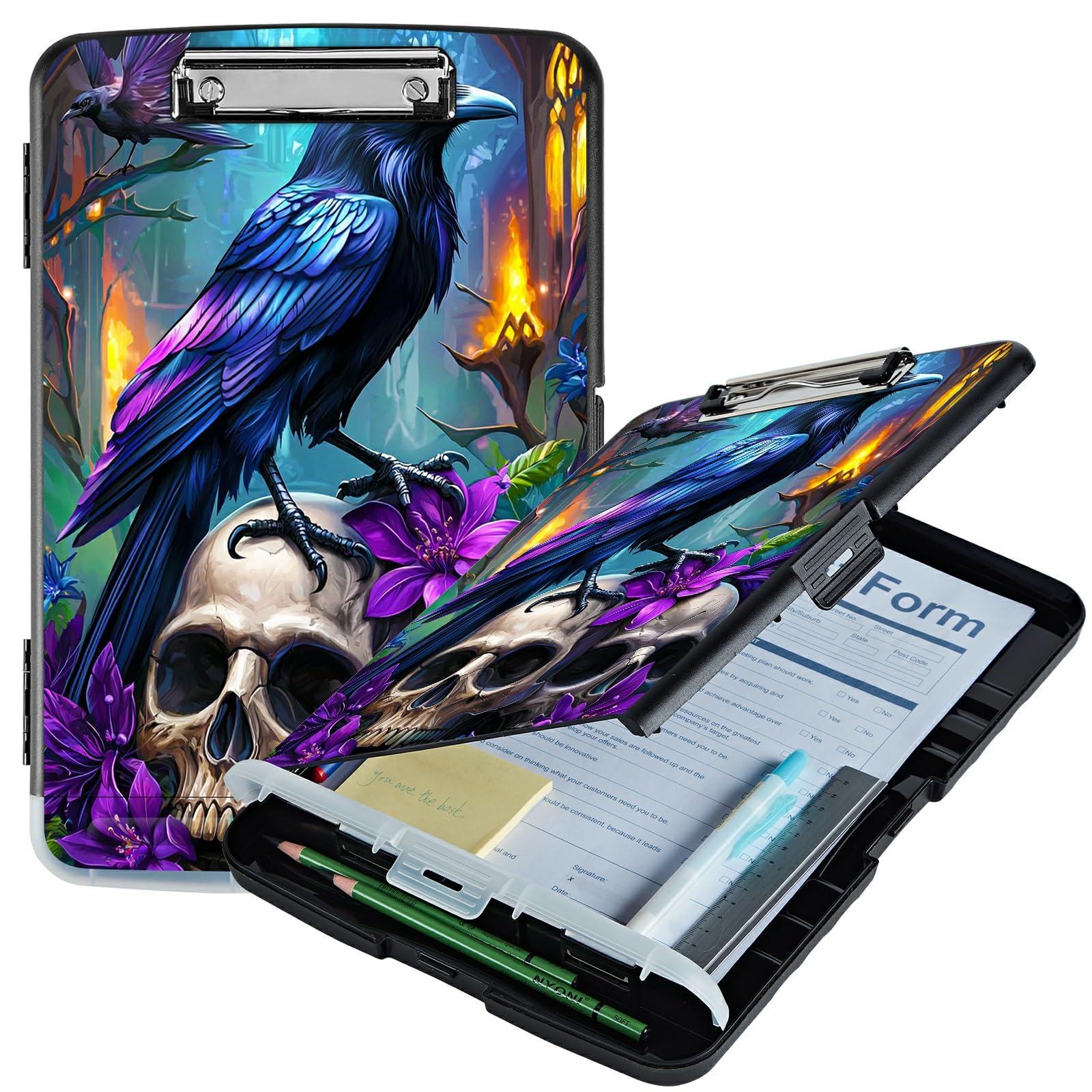 RWUTYTIUL Purple Flower Eagle A4 Clipboard with Storage Pen Holder, Clipboards Organizer Nursing Clipboard Foldable File Folder Plastic Clipboard Folio Clip Board for Office Students Classroom Doctor — image 1