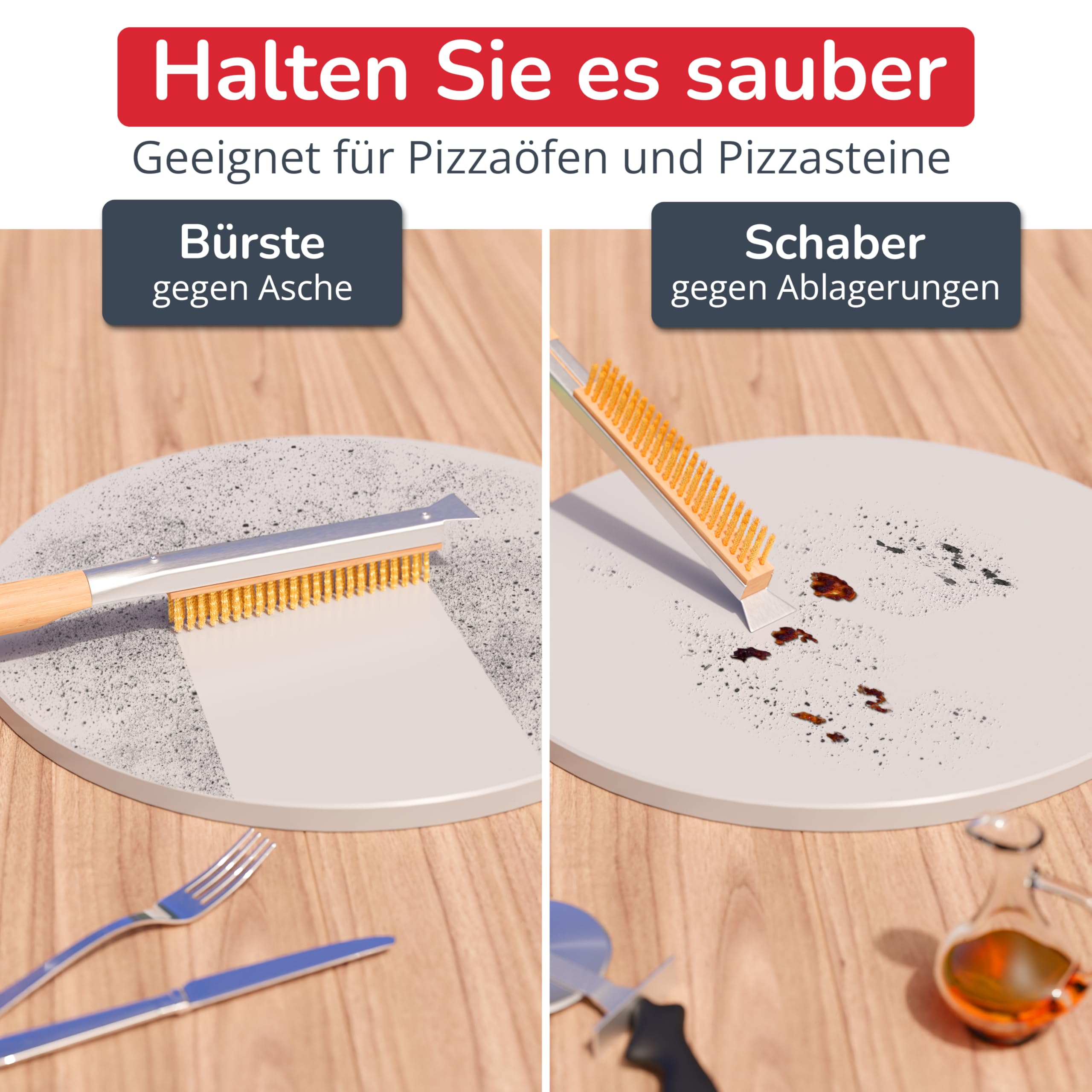 Senwosa Pizzaofen Bürste 66 cm mit Pizzastein-Schaber und zusätzlichem Ersatzkopf - Reiniger und Besen mit Edelstahlborsten, Langer Griff, Zubehör, kompatibel mit vielen Ooni und ähnlichen Pizzaöfen