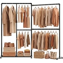 OPPAIYA Heavy Duty Clothes Rail, 195 x 170cm Adjustable Layout Corner Clothes Rack, L-Shape Metal Garment Rail for Bedroom Storage and Wardrobe Overflow