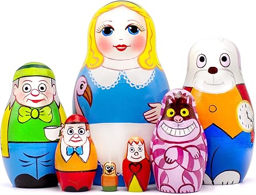 Juego de 7 muñecas rusas de anidación Muñeca Matryoshka Alicia en el país de las maravillas Muñeca rusa apilable Decoraciones de hadas