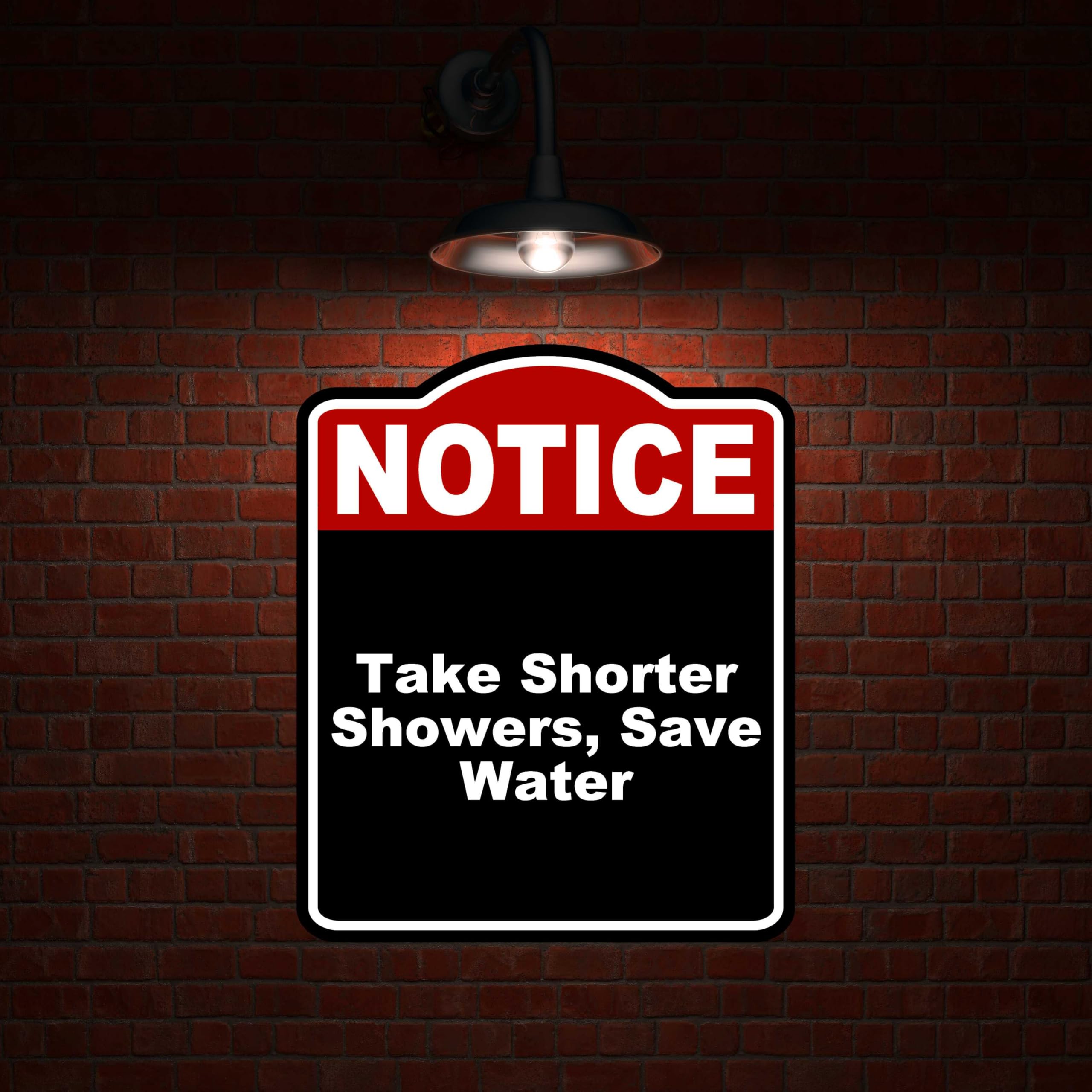 Take Shorter Showers, Save Water Notice Red Black Aluminum Composite Sign 8.5 x 10 inches