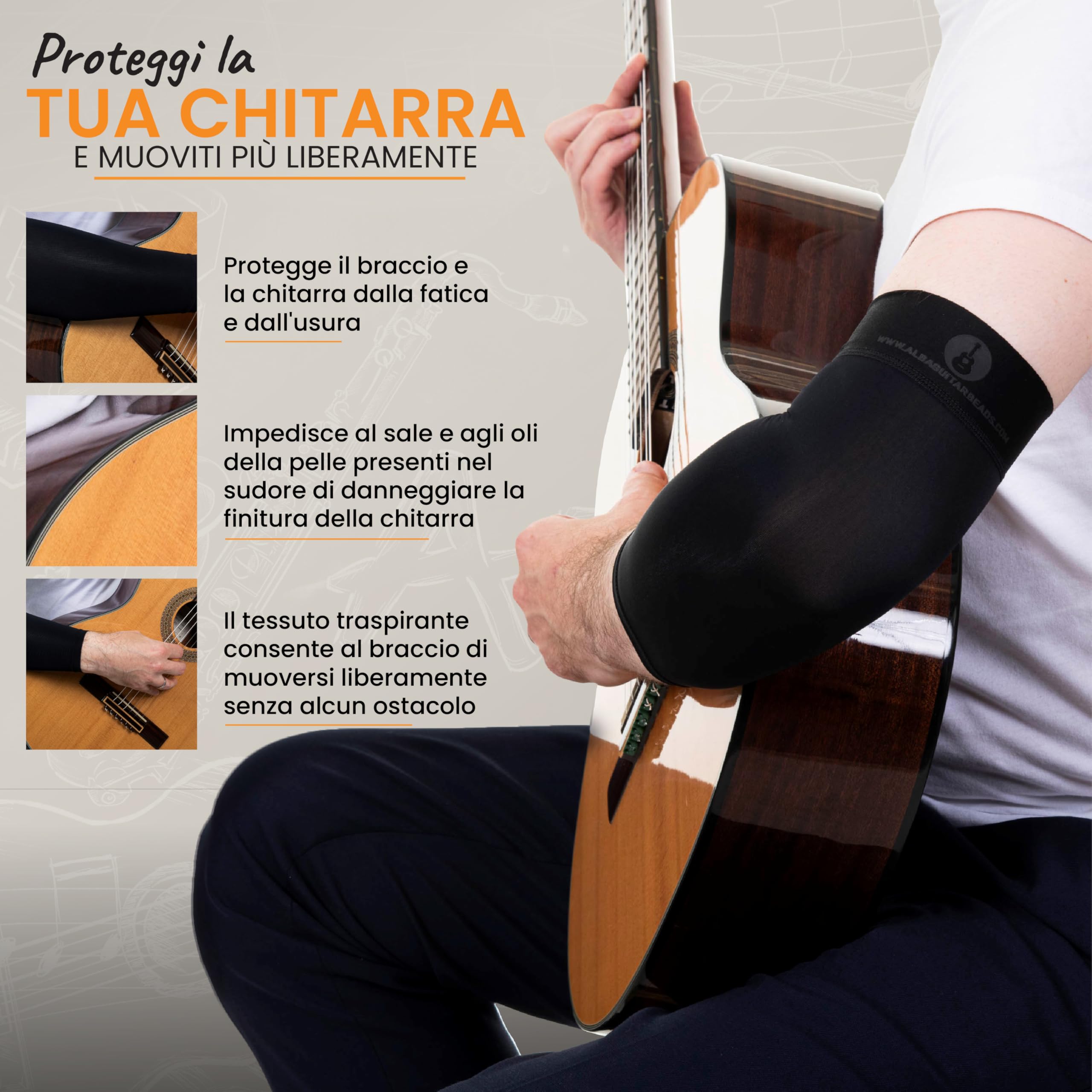 Manicotto corto nero per chitarristi, per chitarristi classici, flamenco, chitarra elettrica, Taglia piccola/media