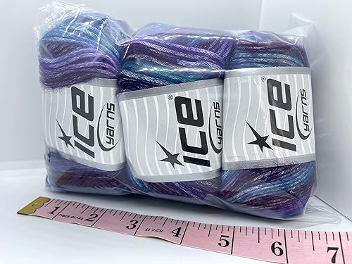 Miniatura 2 de Ice Yarns Picasso - Paquete de 3 hilos de color azul, lila, uva, morado con sutil brillo peinado, 3 x 125 yardas (9.8 x 377.3 ft), 3 x 1.76 onzas (3