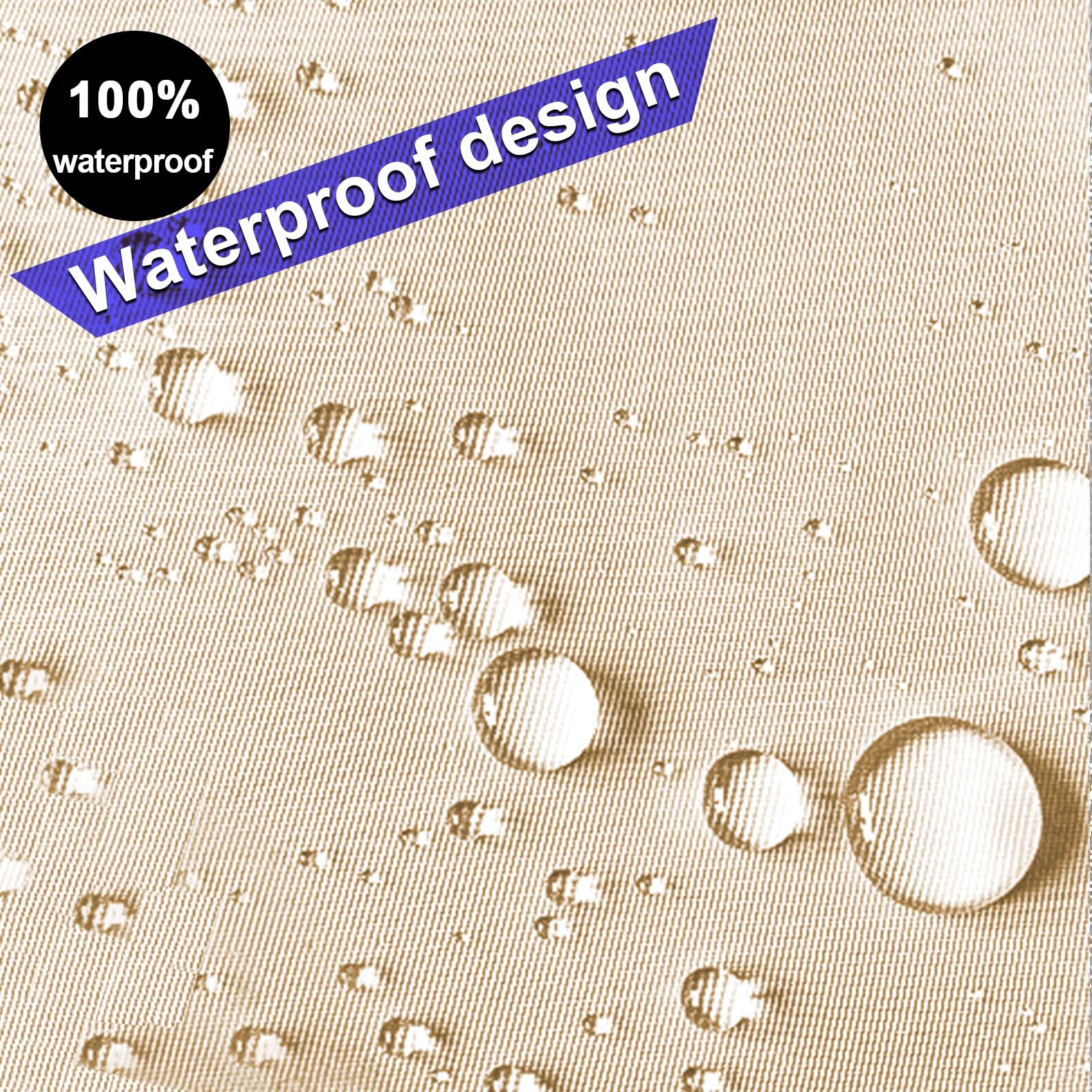 Copertura Rotonda per Mobili da Giardino Impermeabile,Tessuto Oxford 420D,Copertura Tavolo da Esterno Antivento, Anti-UV, Copri Tavolo da Esterno Rotondo,Ø110x75cm,Beige