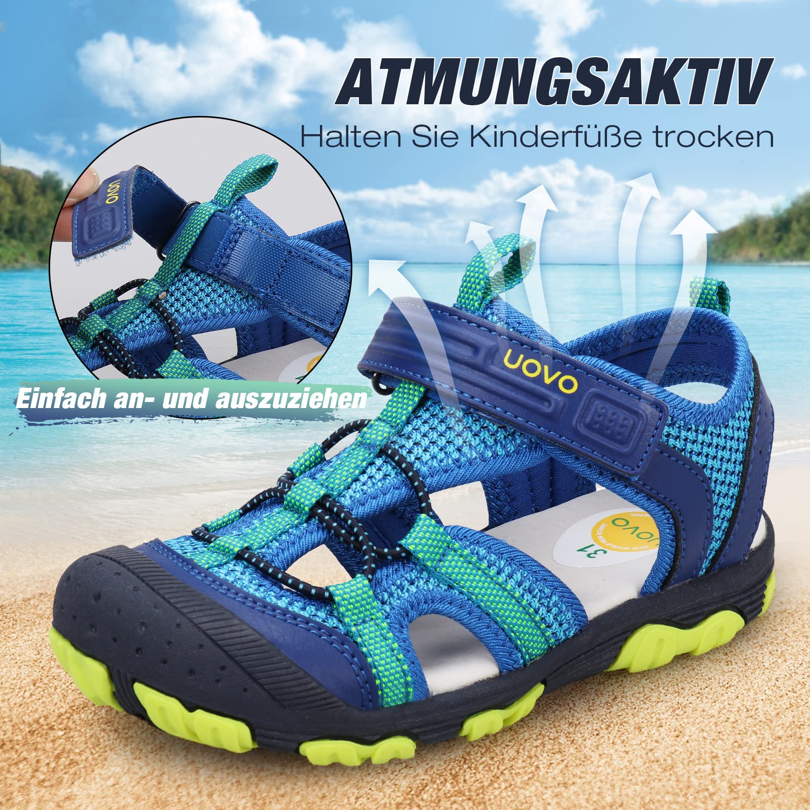 UOVO Sandales Garçon avec Semelle Souple Antidérapante Sandales de Plein Air Respirantes à Boucle Clip Bout Renforcé pour Enfants (24-38) Chaussures Été Confortables et Durable
