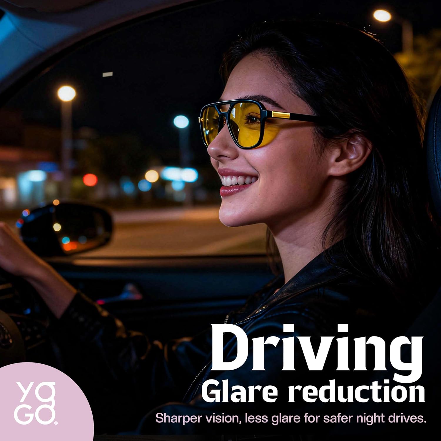 Night Vision Glasses for Driving Retro Rectangular Frame Nighttime Yellow Anti Glare Lenses Men Women - Image 2