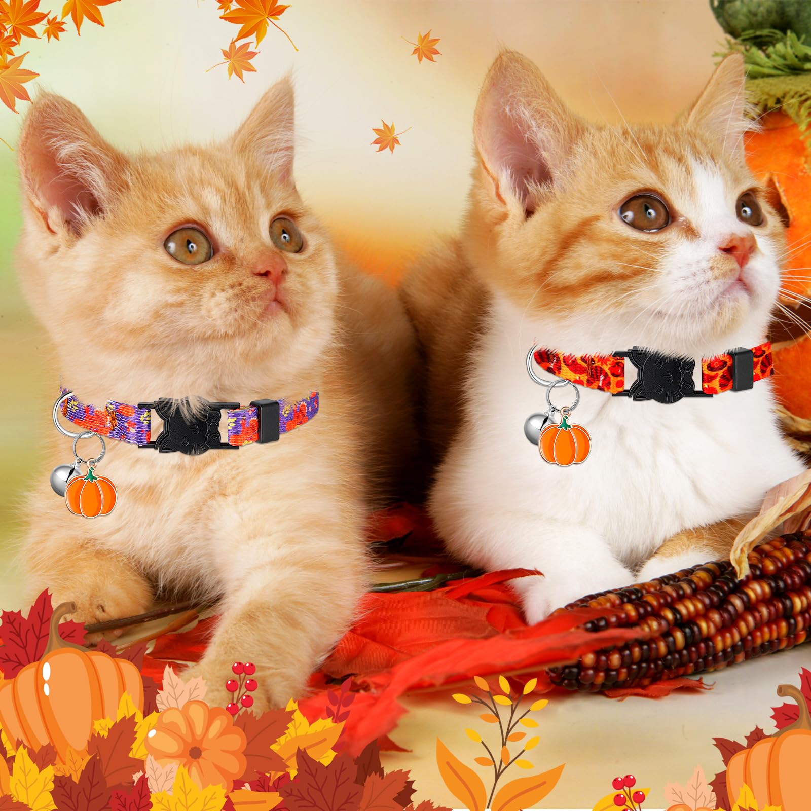 15 collares de gato para Halloween, collares de gato para otoño, Acción de Gracias, collares de gato con campana, collares ajustables para gatos de Navidad con hebilla de plástico, collar de gatito
