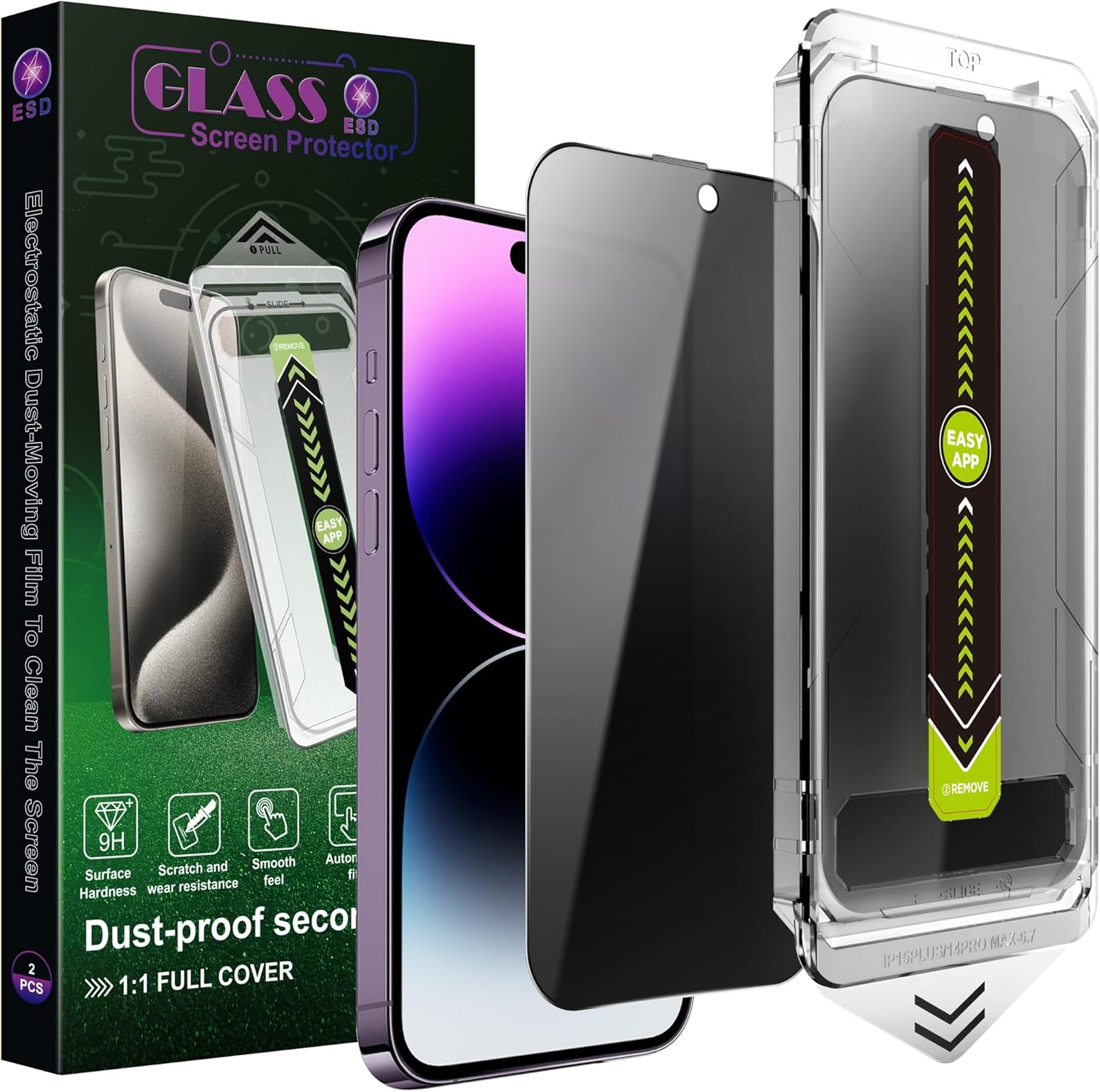 2 Pack Anti-Spy Privacy Screen Protector for iPhone X/XS/11 Pro(5.8-Inch),9H Tempered Glass,Full Coverage,Anti-Fingerprint,Auto Dust Removal,Bubble-Free,Easy Installation