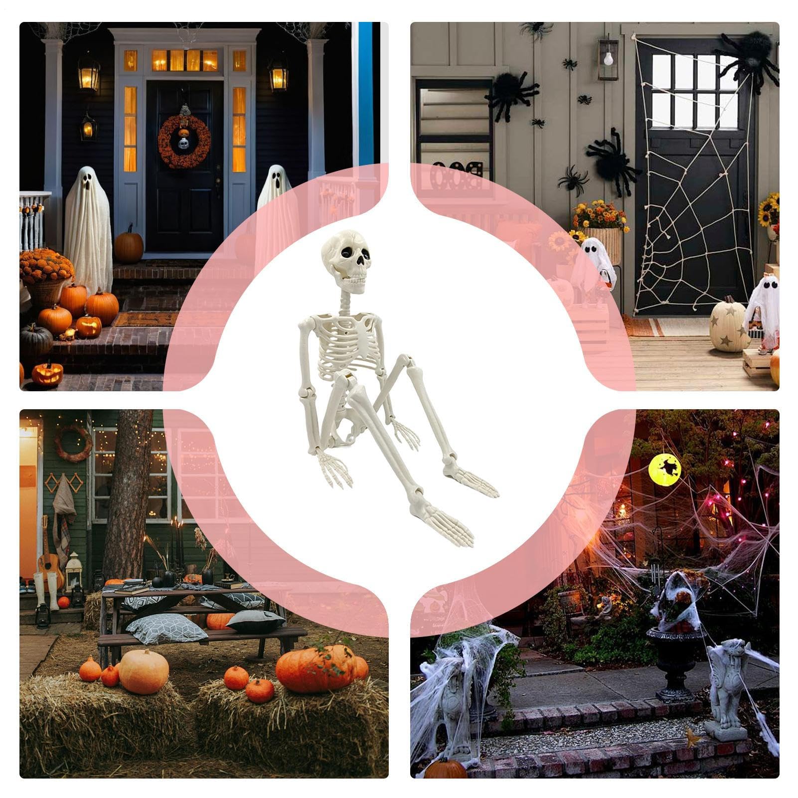 Dekoracja szkieletu – naturalnej wielkości Halloween szkielet dekoracja z ruchomymi przegubami – straszna czaszka ozdoba na grób do domu duchów, ogrodu, dekoracja stołu, na imprezę