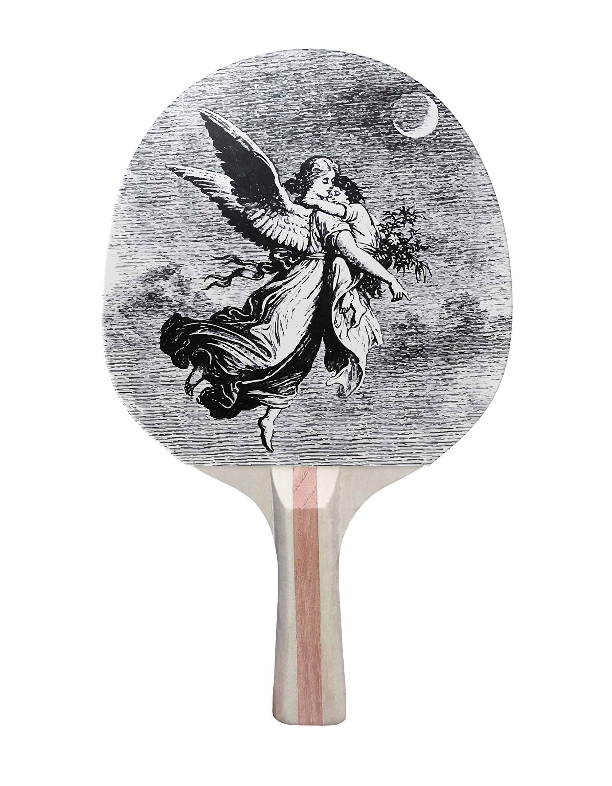 TigerTail Sports Vintage Angel Colorful Design Ping Pong Paddle, Premium 5 Ply Table Tennis Racket (Black on Back)