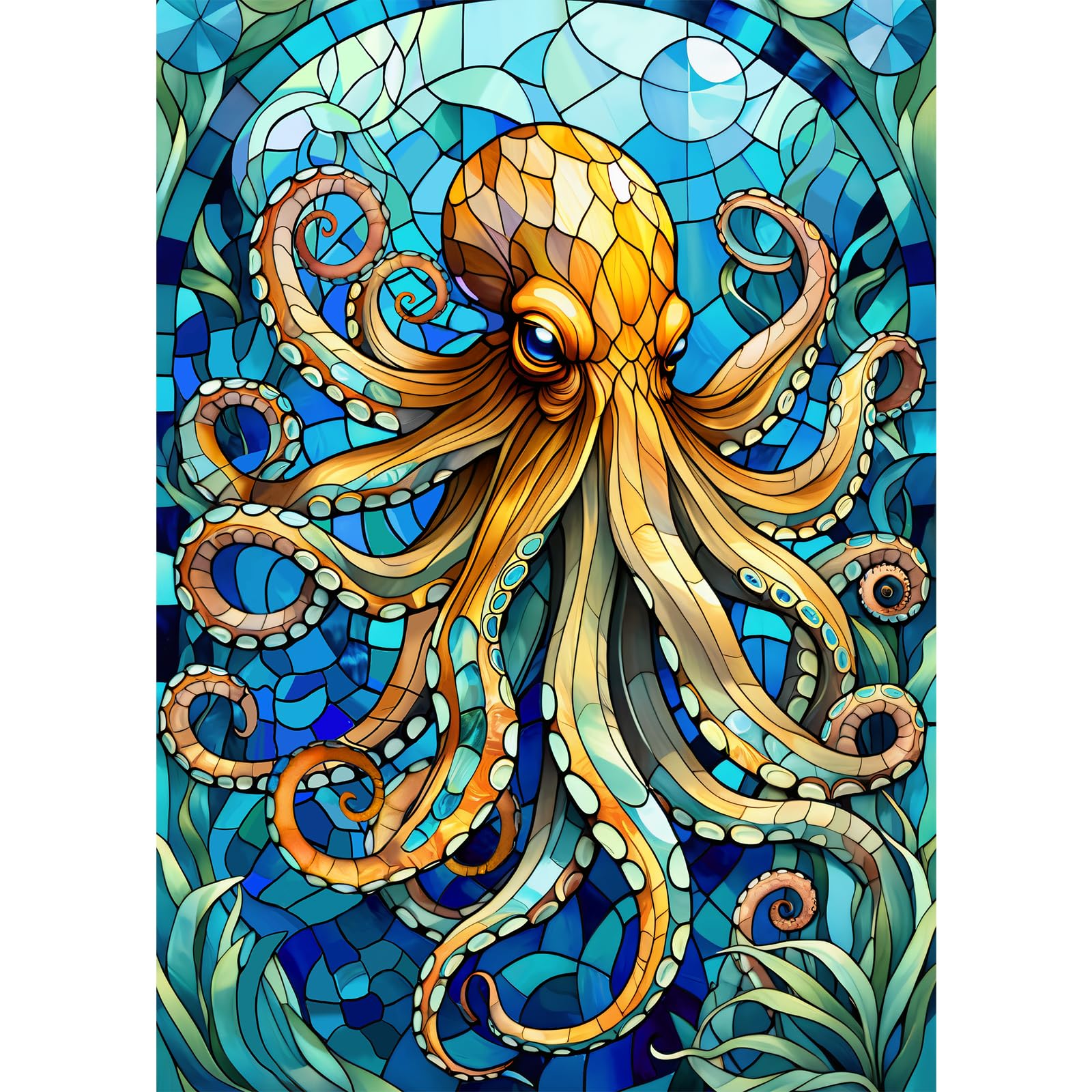 Sutinban Stained Glass Octopus Puzzle 1000 Pieces, 1000 Piece Puzzle for Adults, Coolest Adult Jigsaw Puzzle for Sea Creatures Lovers, Great Gift for