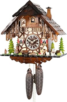 Engstler Cuckoo Clock Black Forest house with moving wood chopper