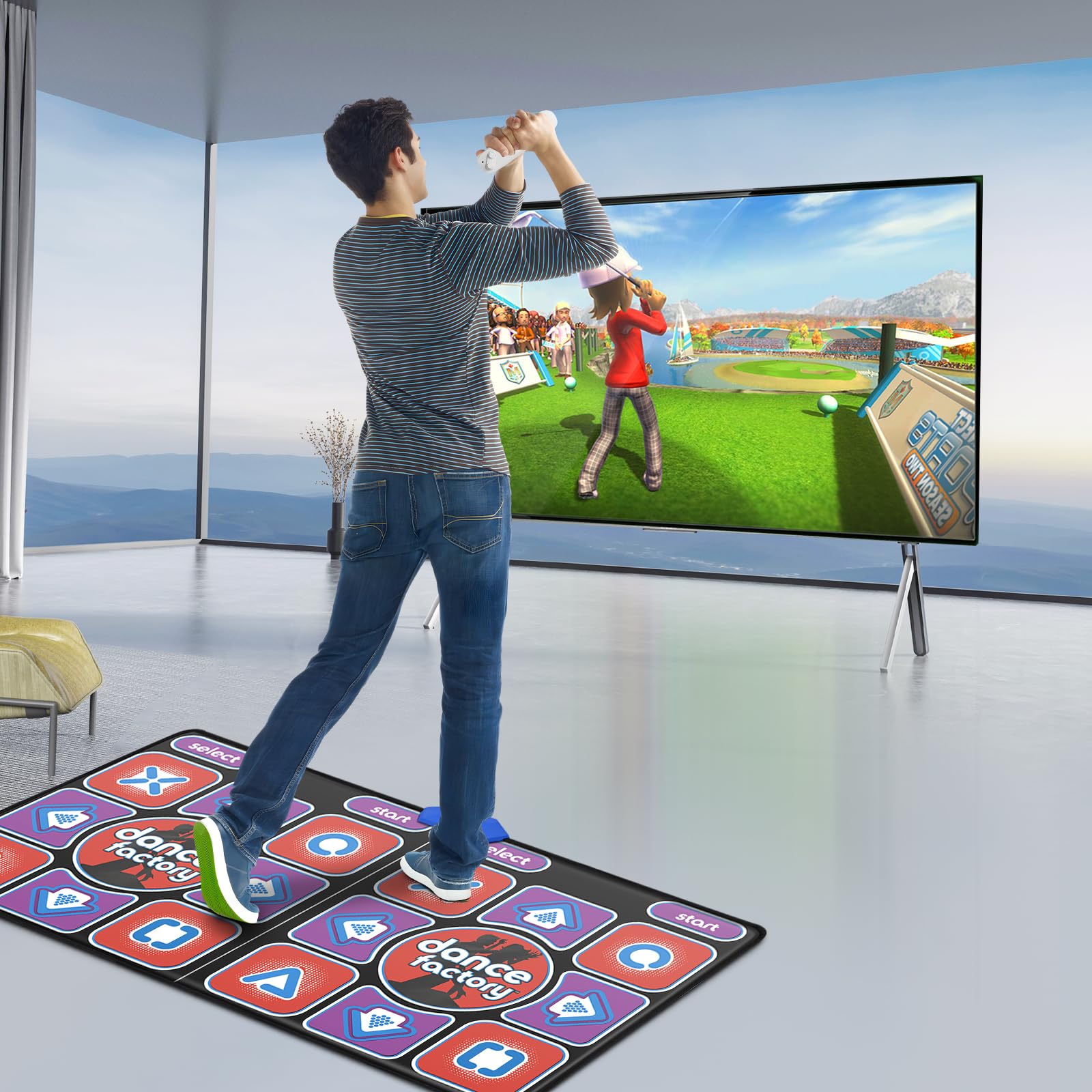 Ultimate Family Fun Double Tanzmatte – rutschfeste kabellose Tanzmatte mit mehr als 200 Spielen und mehr als 100 Musikstücken für Kinder und Erwachsene (166 x 93 cm)