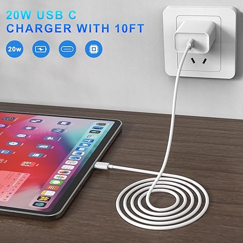 Miniatura 5 de Cargador de carga rápida para iPhone 16 y 15, paquete de 3 cargadores USB C PD de 20 W con cable de 10 pies, cable USB C tipo C para iPhone 16/16