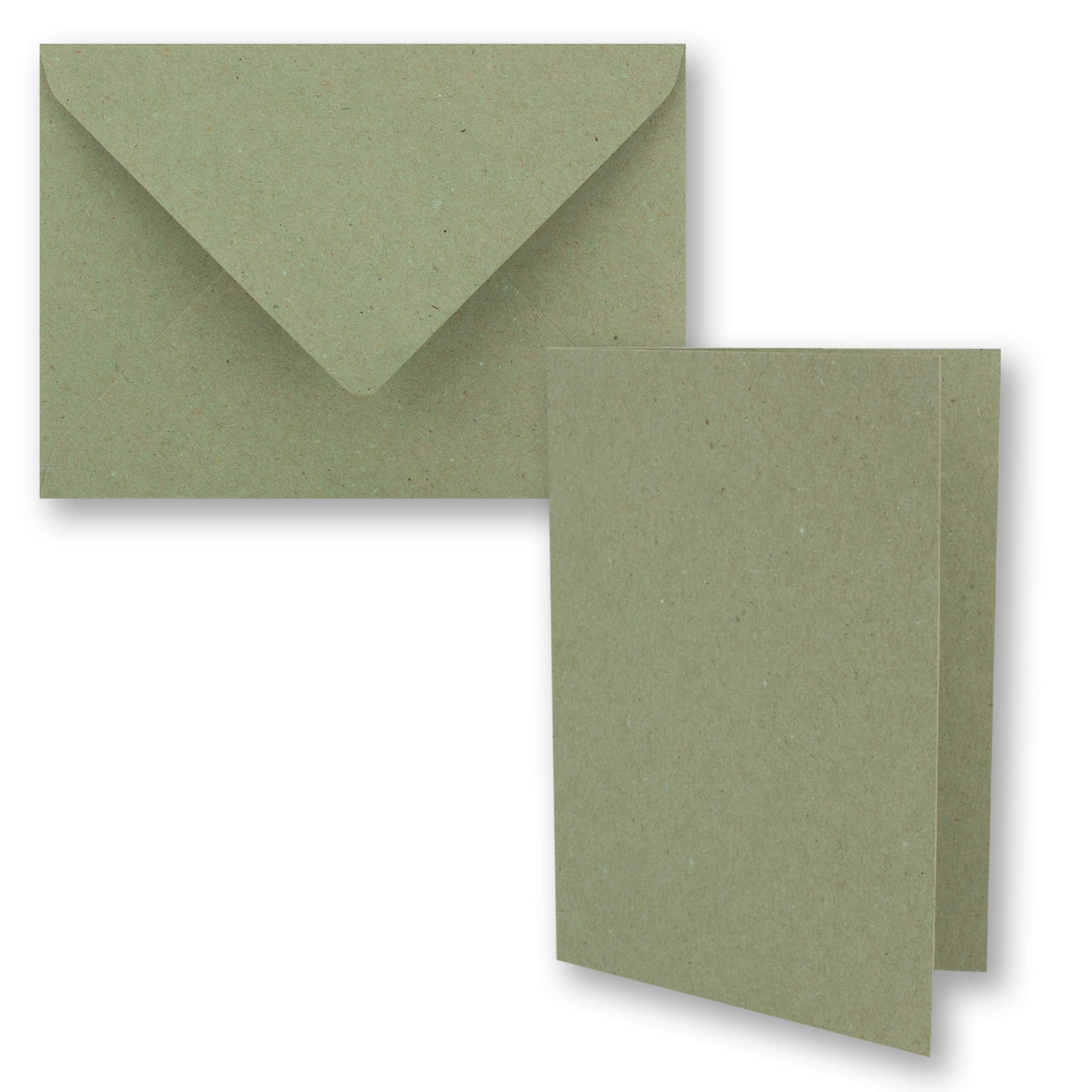 NEUSER PAPIER 100x grünes Vintage Kraftpapier Falt-Karten Set mit Umschlägen DIN A6-10,5 x 14,8 cm - Grün - Recycling - Klapp-Karten - blanko