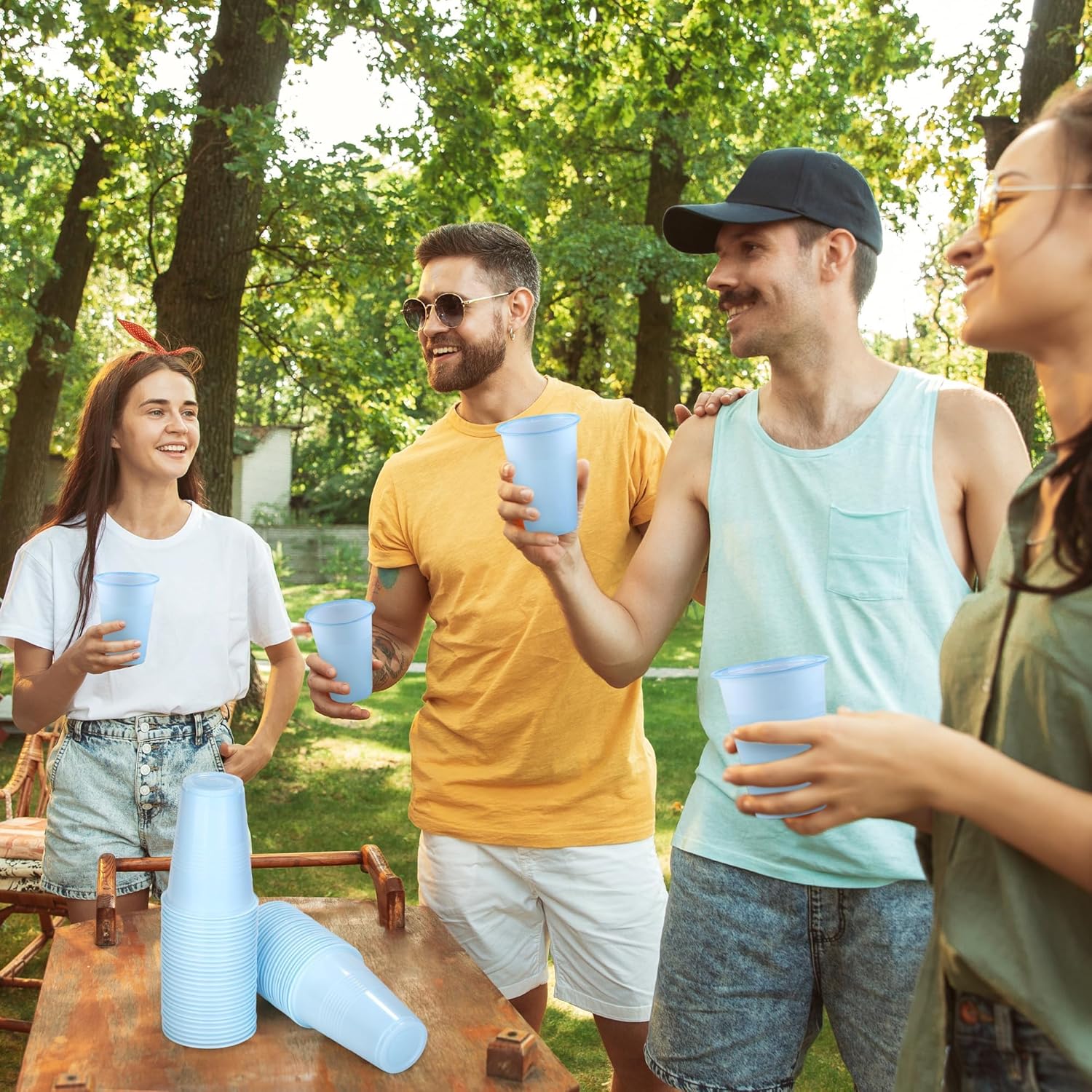 Kochorie 100 Pack Disposable Plastic Cups 16 Oz Solid Color Drinking Cups Party Supplies Strong and Sturdy Drinkware Cup For Birthday, Wedding, Baby Shower, Gender Reveal Party & Daily Use, Light Blue - Image 5