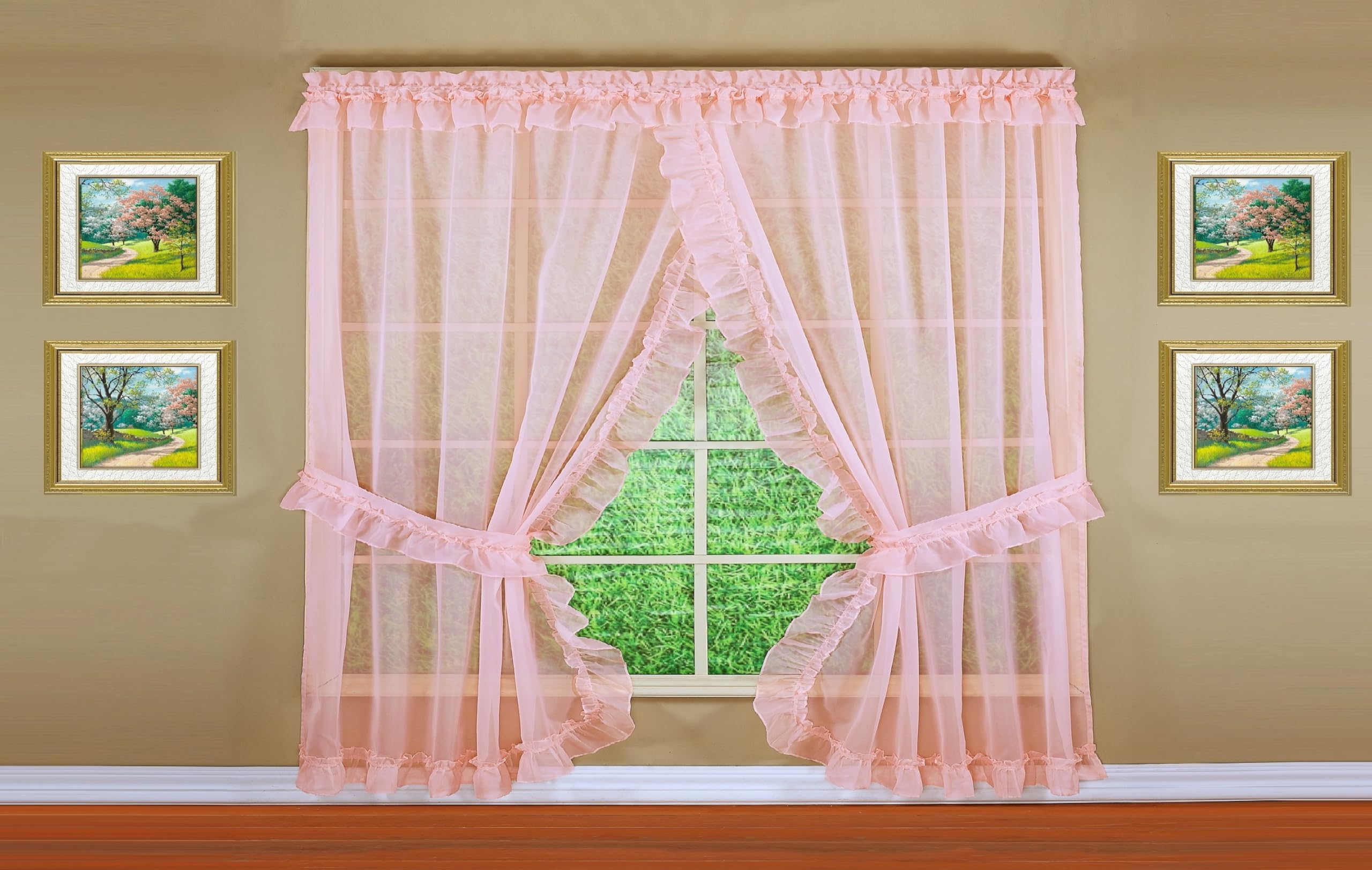 Today's Curtain, Emelia Priscilla Sheer Pair 96" W x 84" L, Rose, 5-Piece-Set