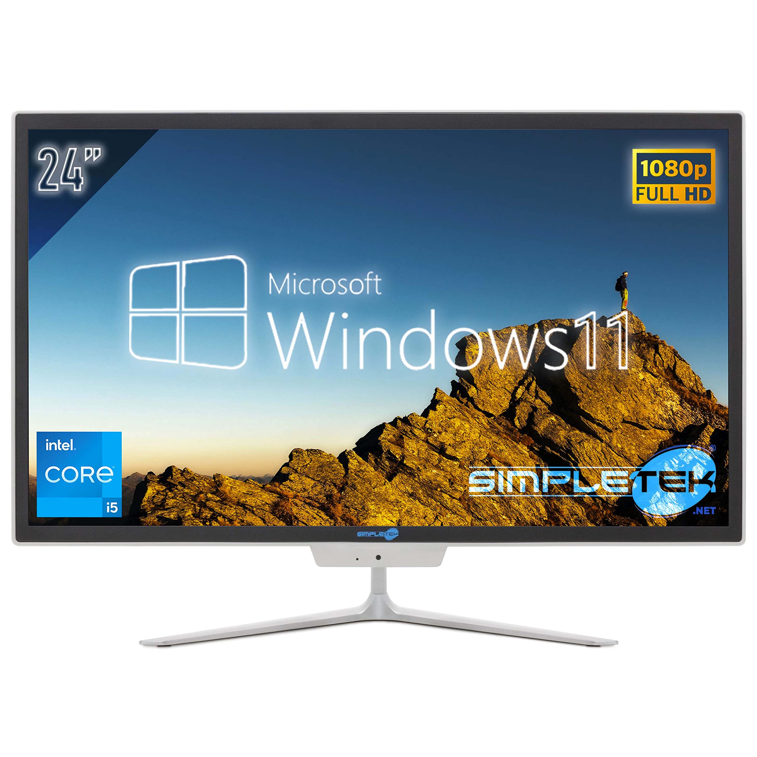 SIMPLETEK PC All in One Core i5 hasta 3.20 GHz 8 GB RAM SSD 120 GB Windows 11 Pro | Pantalla 24" FHD Webcam integrada WiFi BT LAN HDMI | Ordenador fijo Casa Oficina Escuela Trabajo