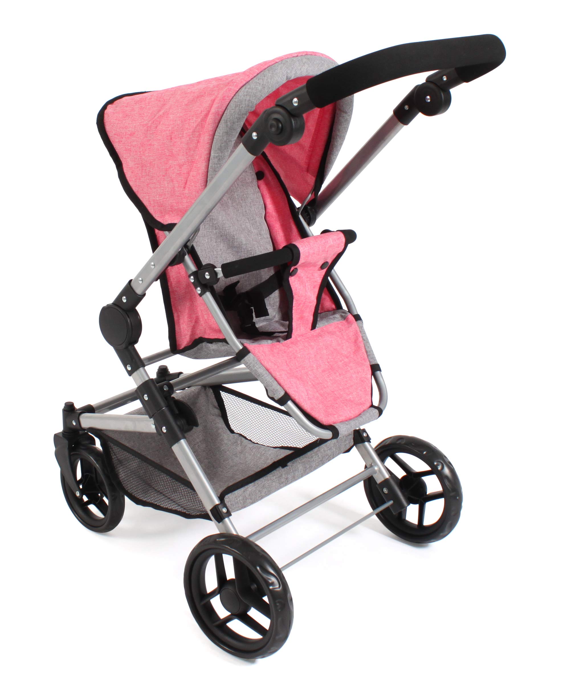 Bayer Chic 2000 Poussette pour poupée Fides, Ensemble 3 en 1 composé d'une nacelle, d'un siège Sport et d'un siège Auto, Gris et Rose chiné