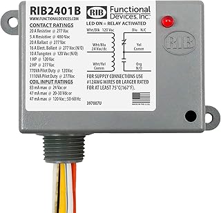 Functional Devices RIB2401B Power Relay, 20 Amp SPDT, 24 Vac/dc/120 Vac Coil, NEMA 1 Housing
