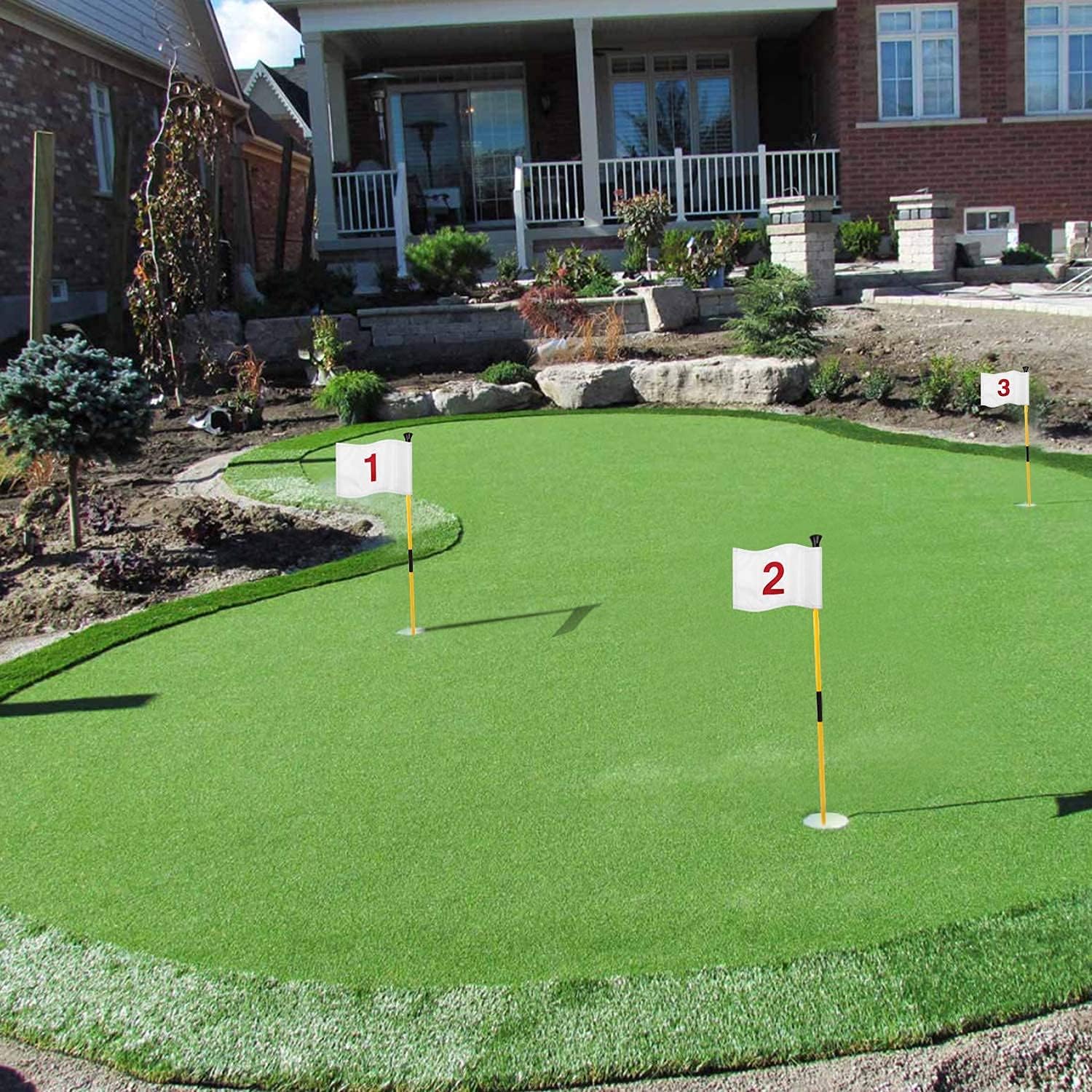 KINGTOP Golf Flagstick Mini, Putting Green Flag for Yard, 3 Feet Flagpole 2-Section Design, Golf Pin Flags Hole Cup Set, 6" Putting Cup, Numbered# 1-6